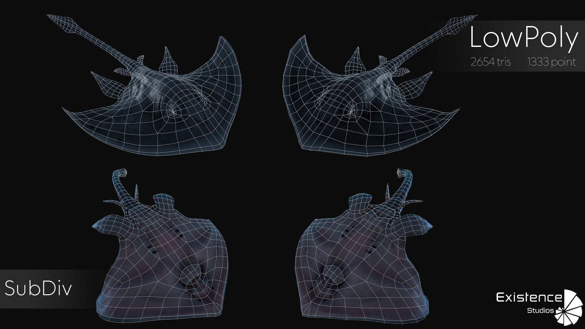 Stingray lowpoly underwater creatures  ocean monster fish - 2 Low-poly 3D model_4