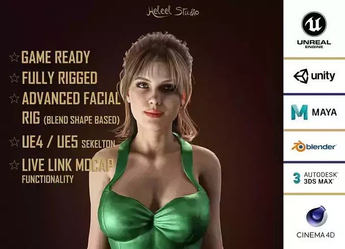 High Quality Realistic Green Dress Woman