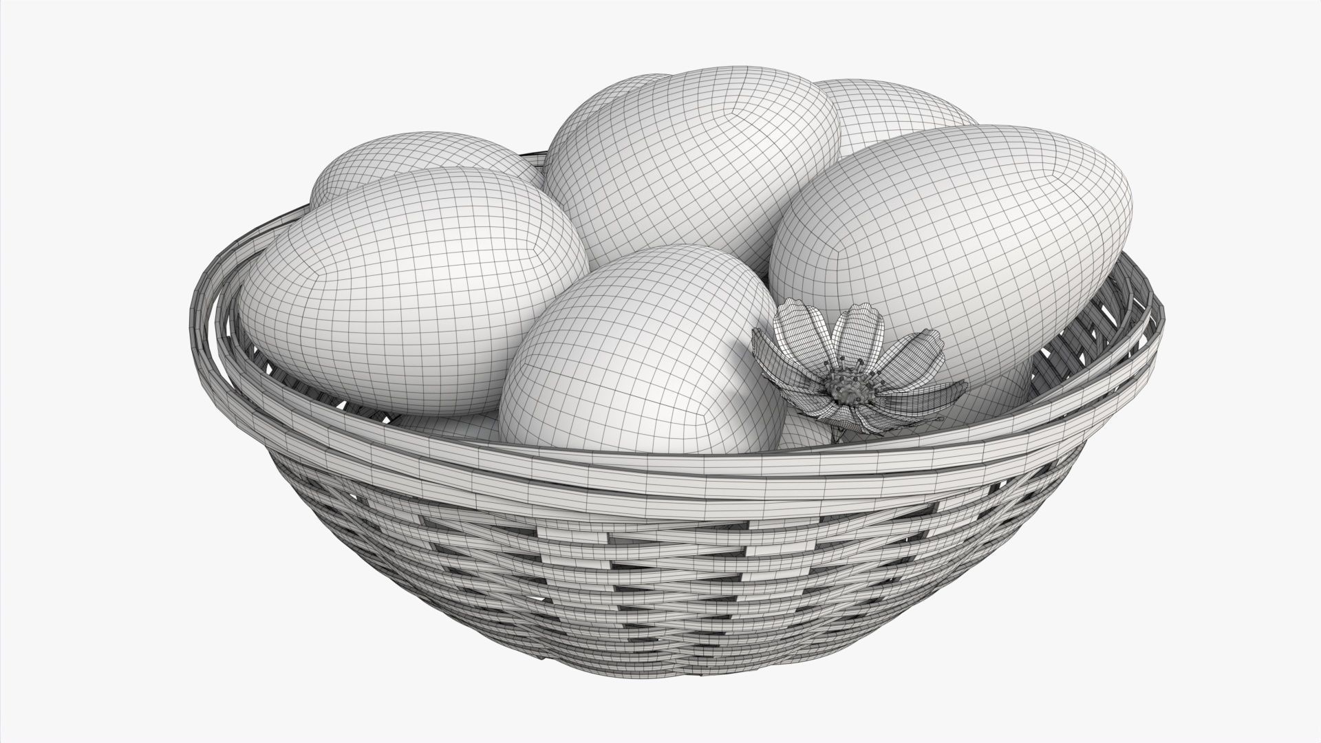 Easter Eggs in Wicker Basket Composition 3D model_6