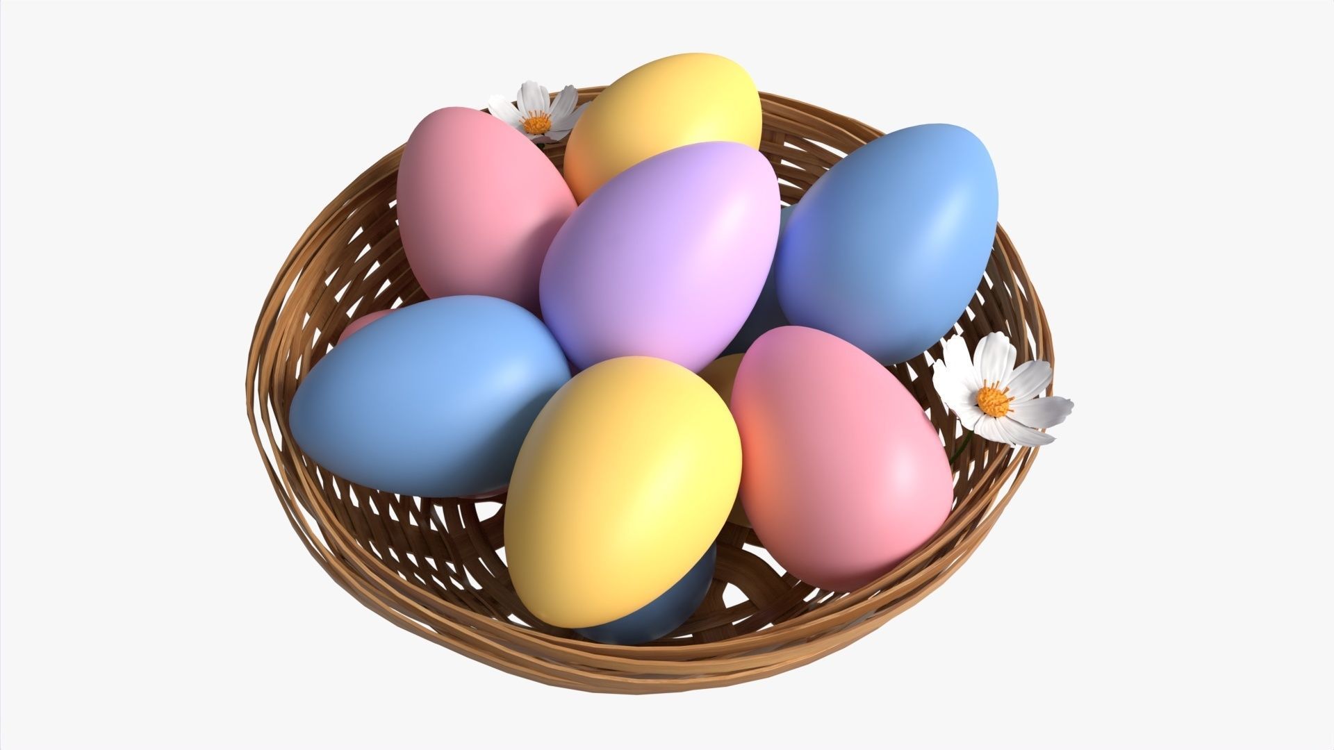 Easter Eggs in Wicker Basket Composition 3D model_3