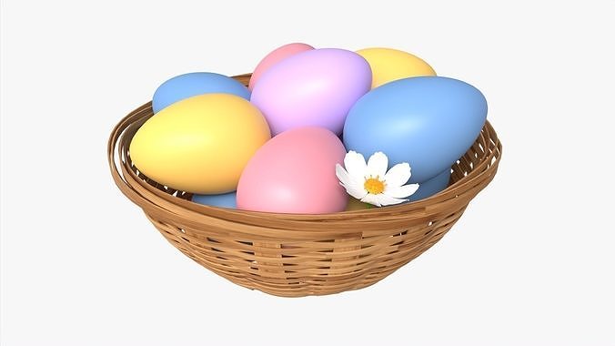 Easter Eggs in Wicker Basket Composition