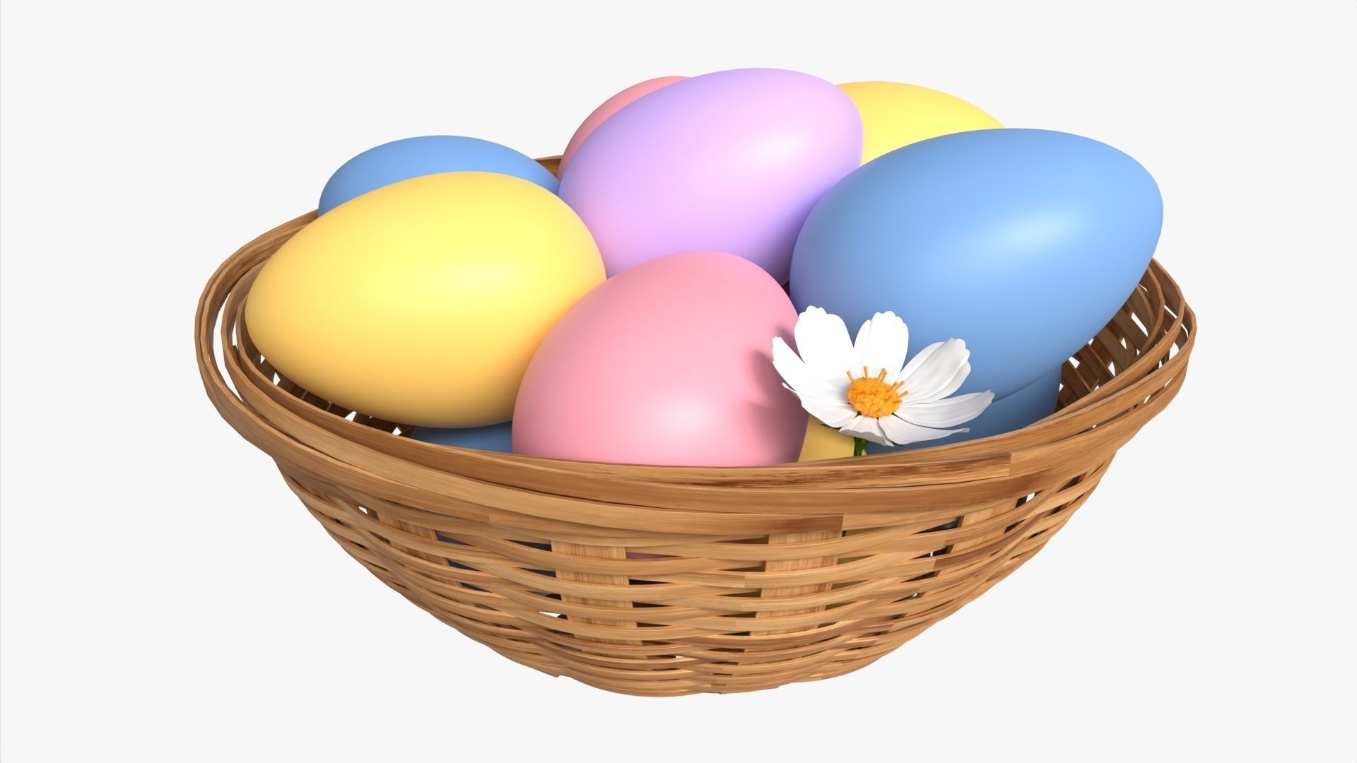 Easter Eggs in Wicker Basket Composition 3D model_1