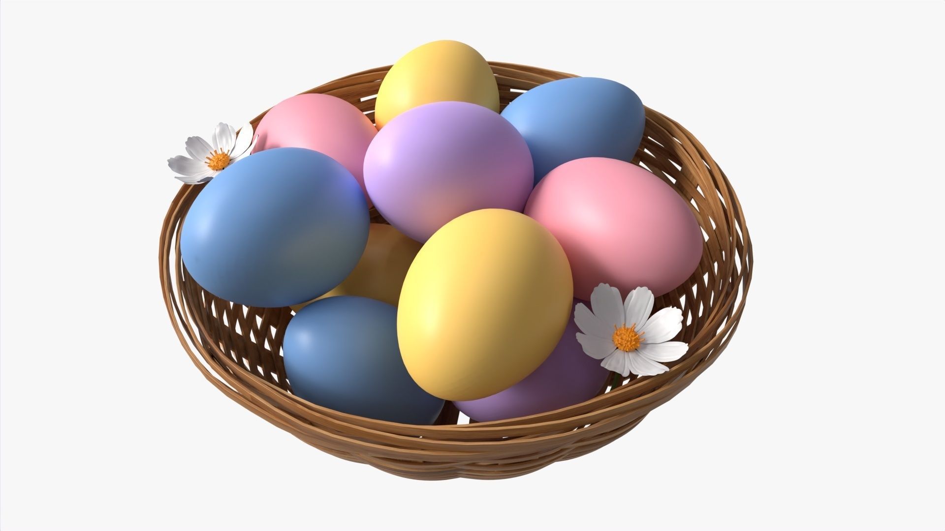 Easter Eggs in Wicker Basket Composition 3D model_2