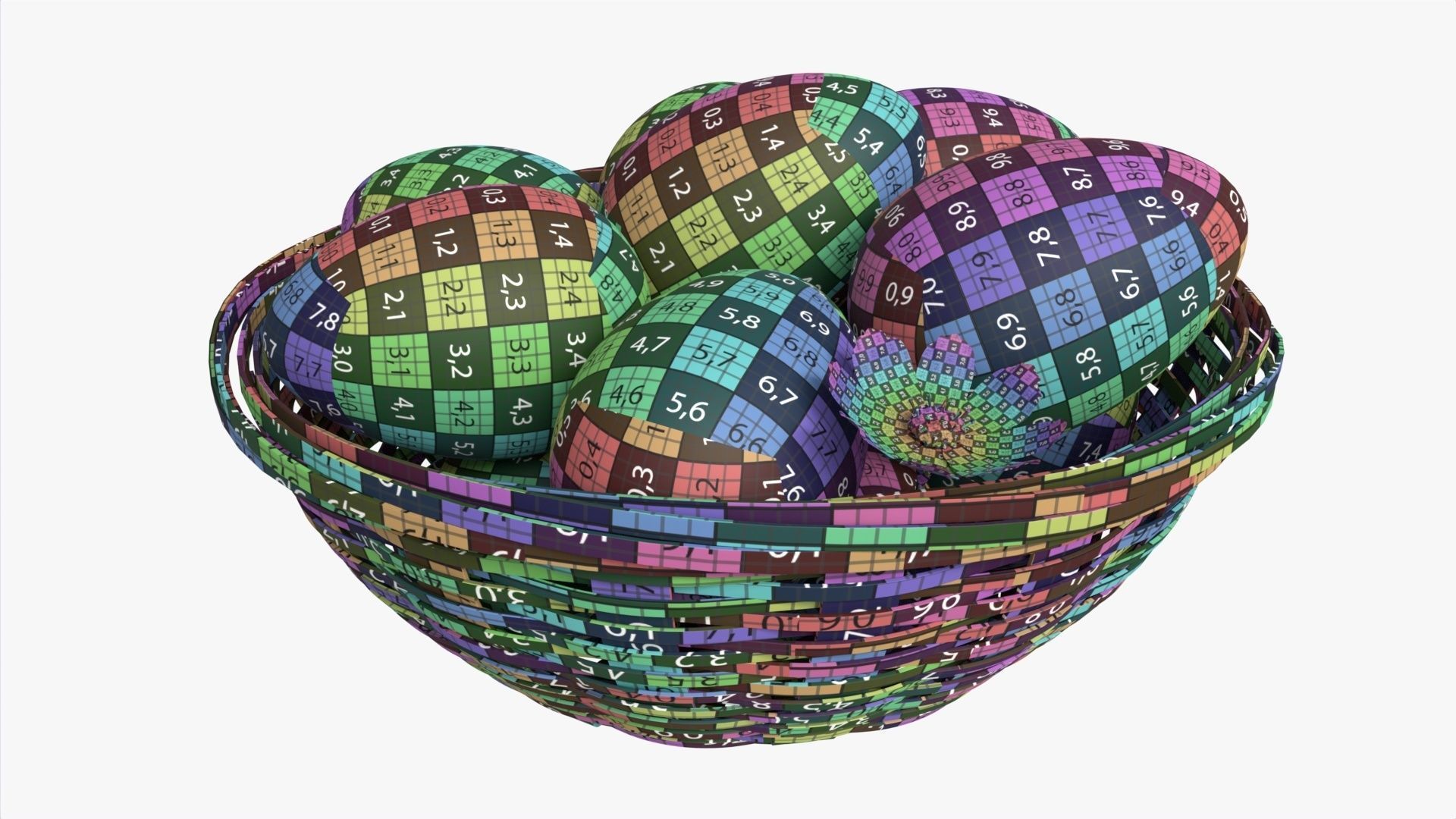 Easter Eggs in Wicker Basket Composition 3D model_7