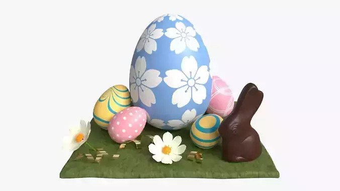 Easter Eggs Rabbit Flowers Composition