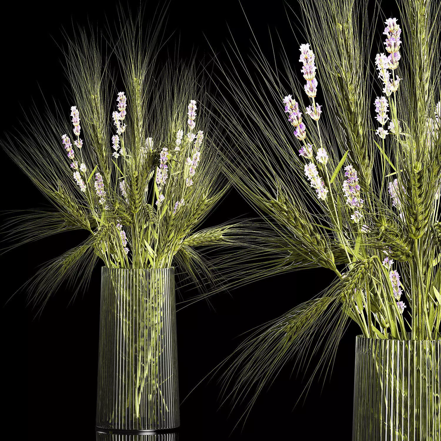 Bouquet of green wheat from spikelets and lavender flowers 282 3D model