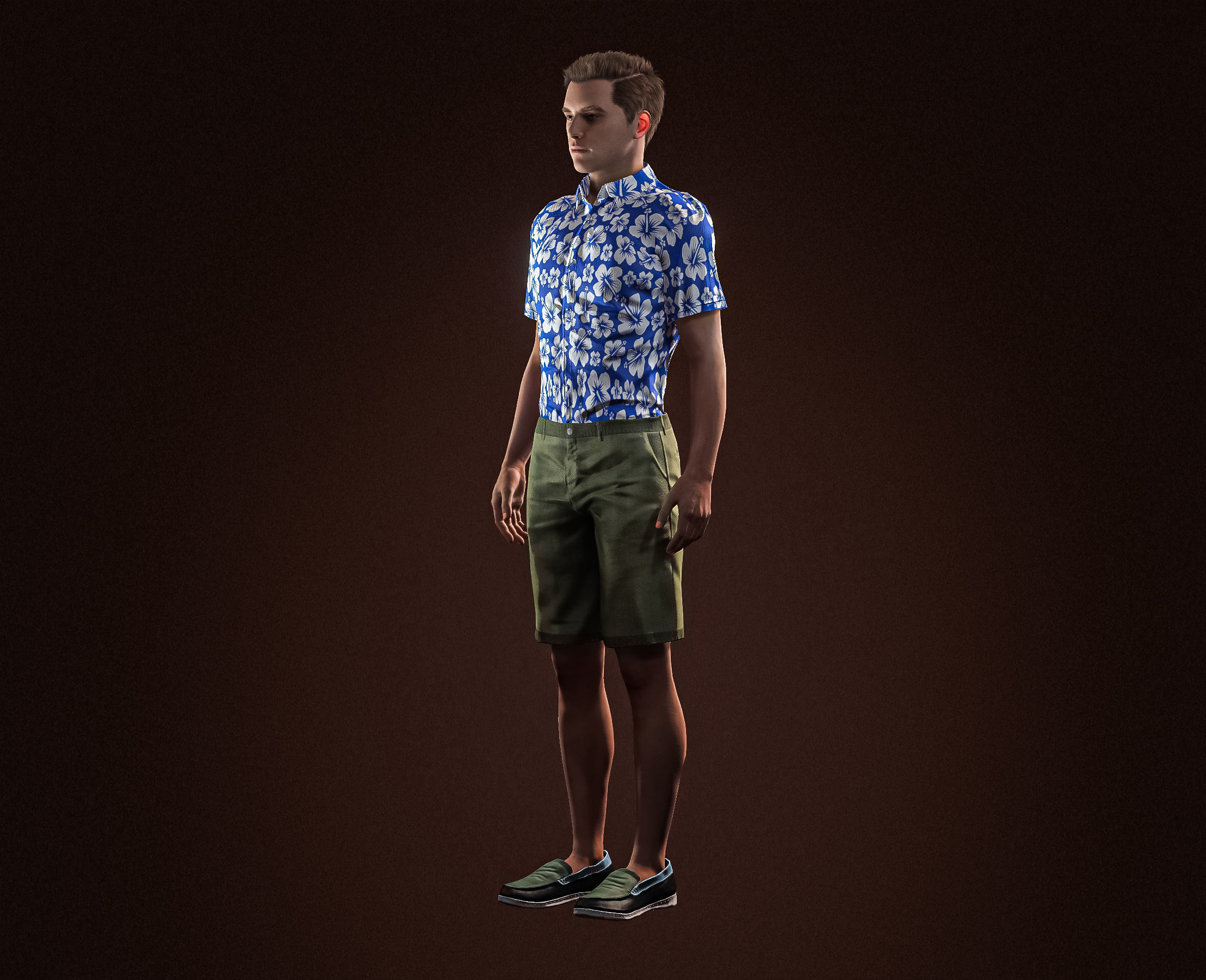 High Quality Realistic Casual Man Hawaiian Shirt Low-poly 3D model_4