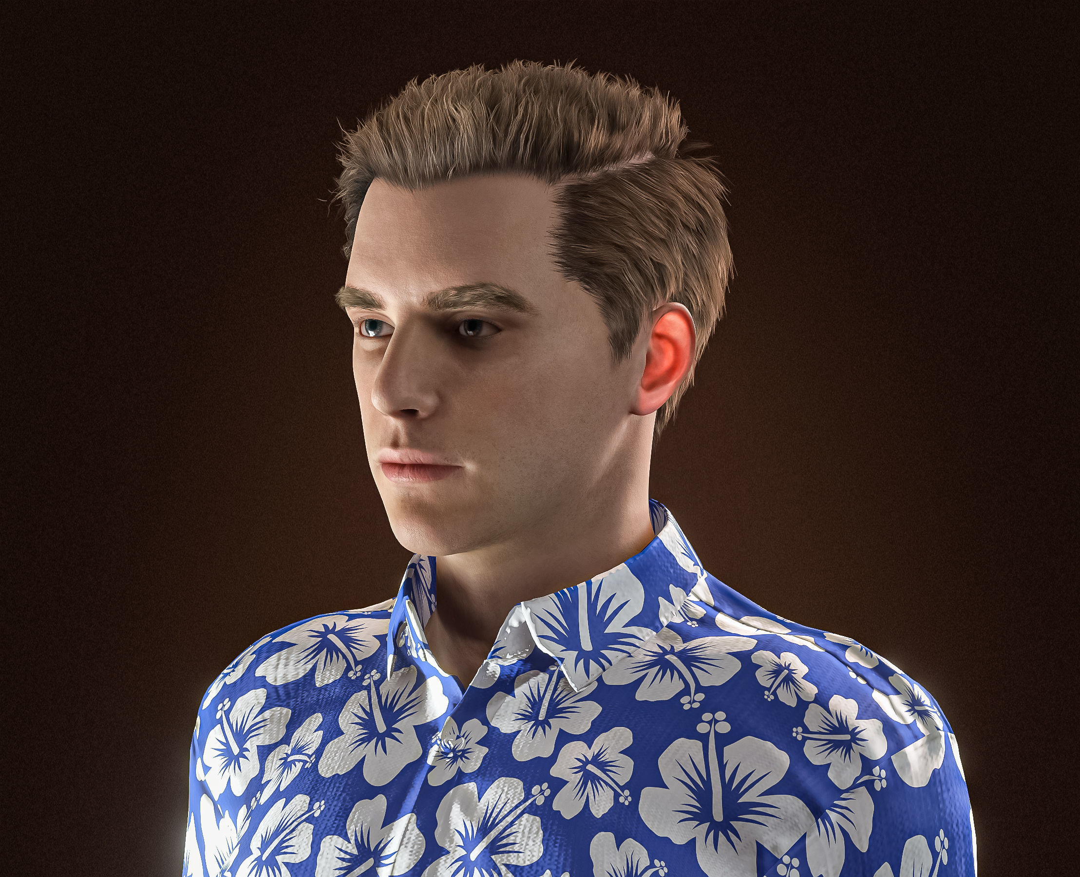 High Quality Realistic Casual Man Hawaiian Shirt Low-poly 3D model_9