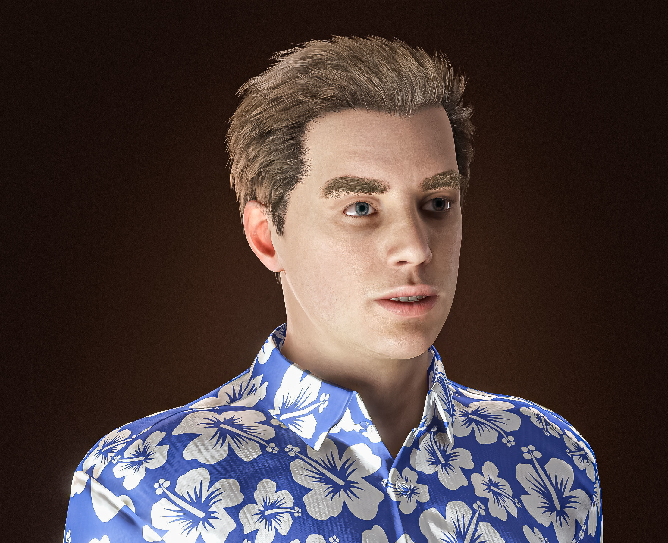 High Quality Realistic Casual Man Hawaiian Shirt Low-poly 3D model_12