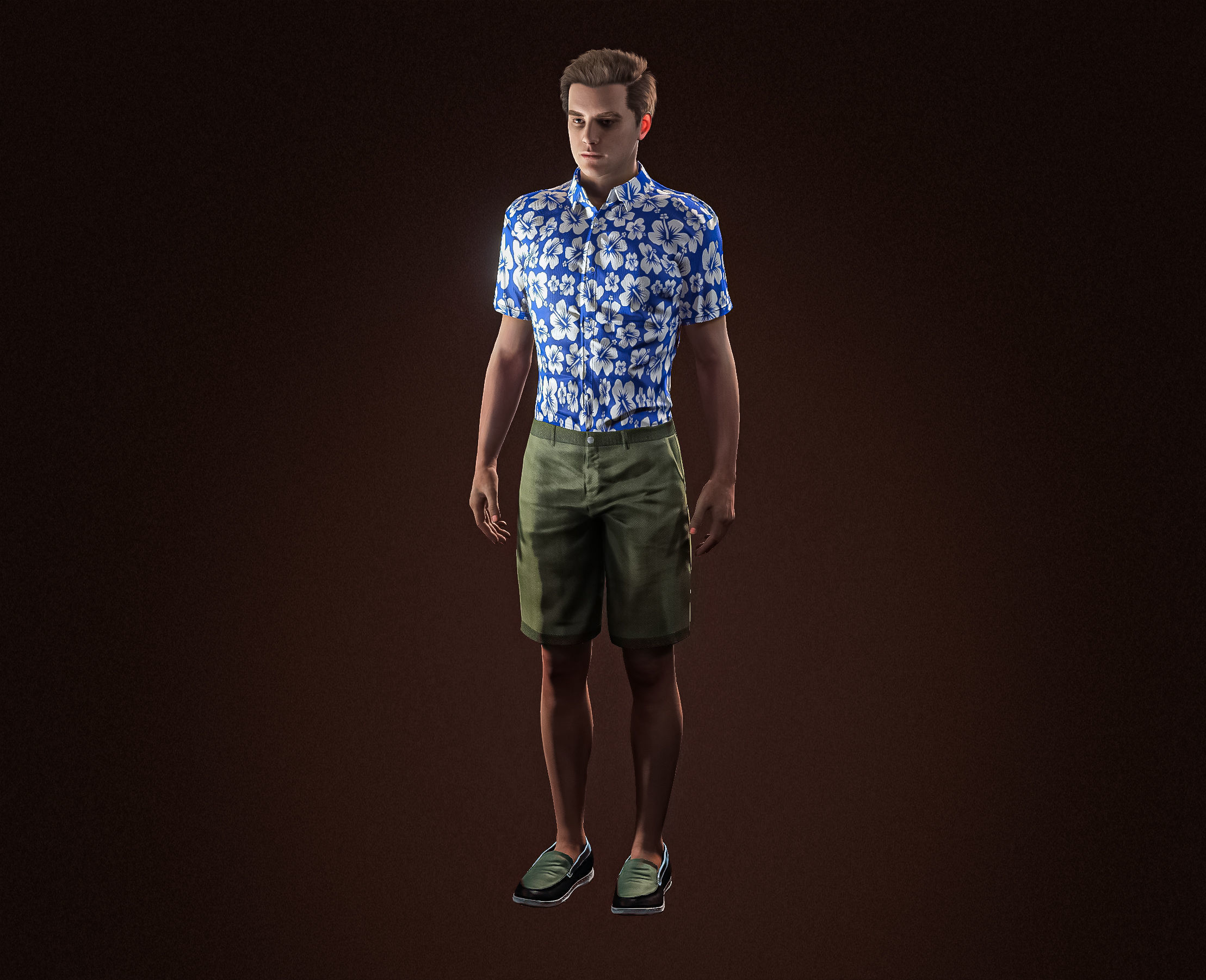 High Quality Realistic Casual Man Hawaiian Shirt Low-poly 3D model_2
