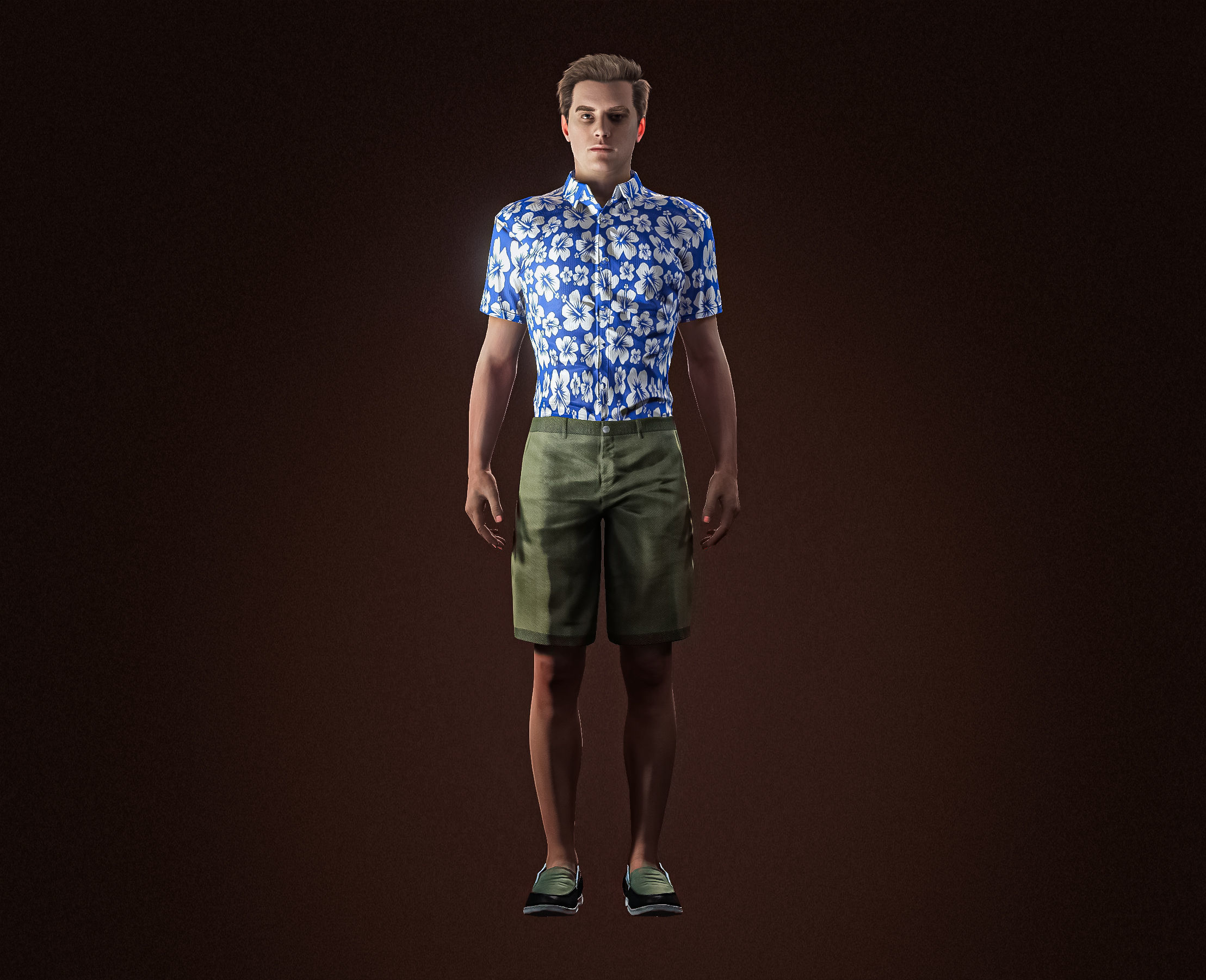 High Quality Realistic Casual Man Hawaiian Shirt Low-poly 3D model_3