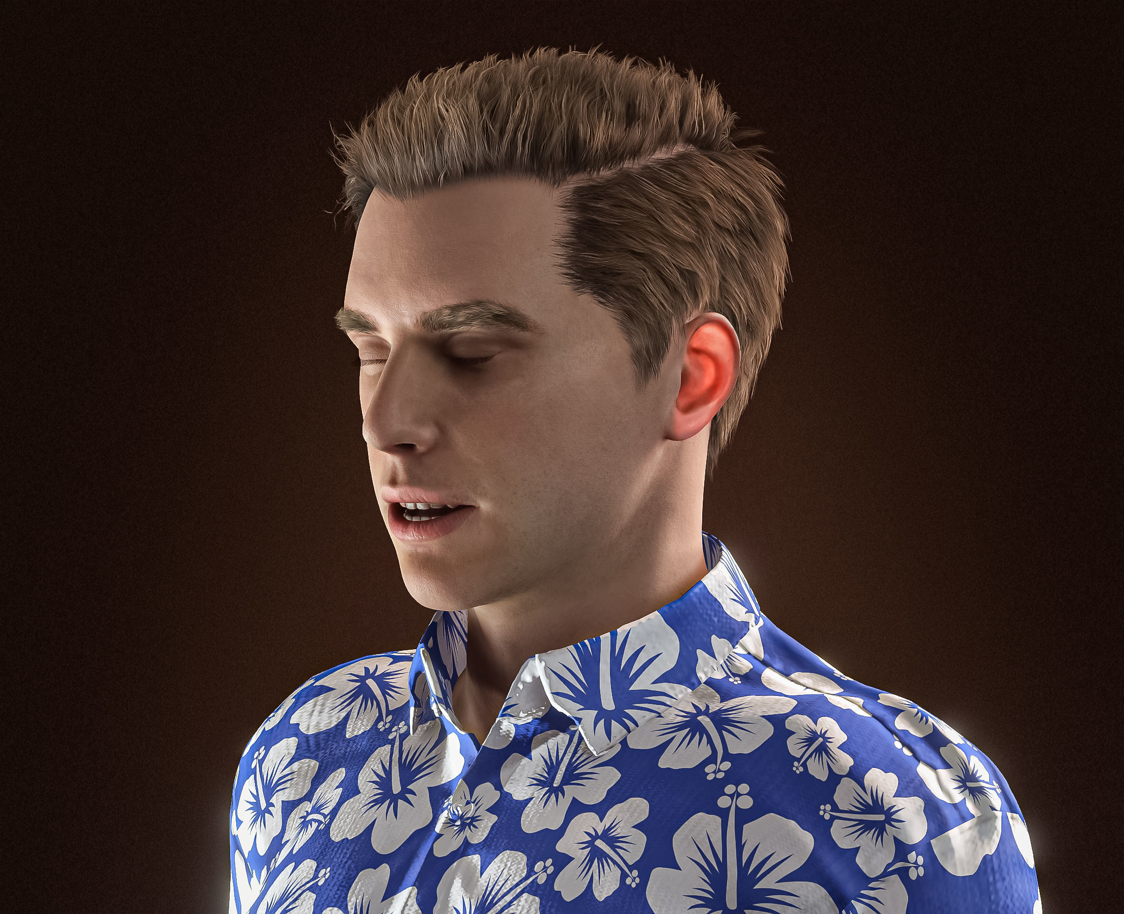 High Quality Realistic Casual Man Hawaiian Shirt Low-poly 3D model_13