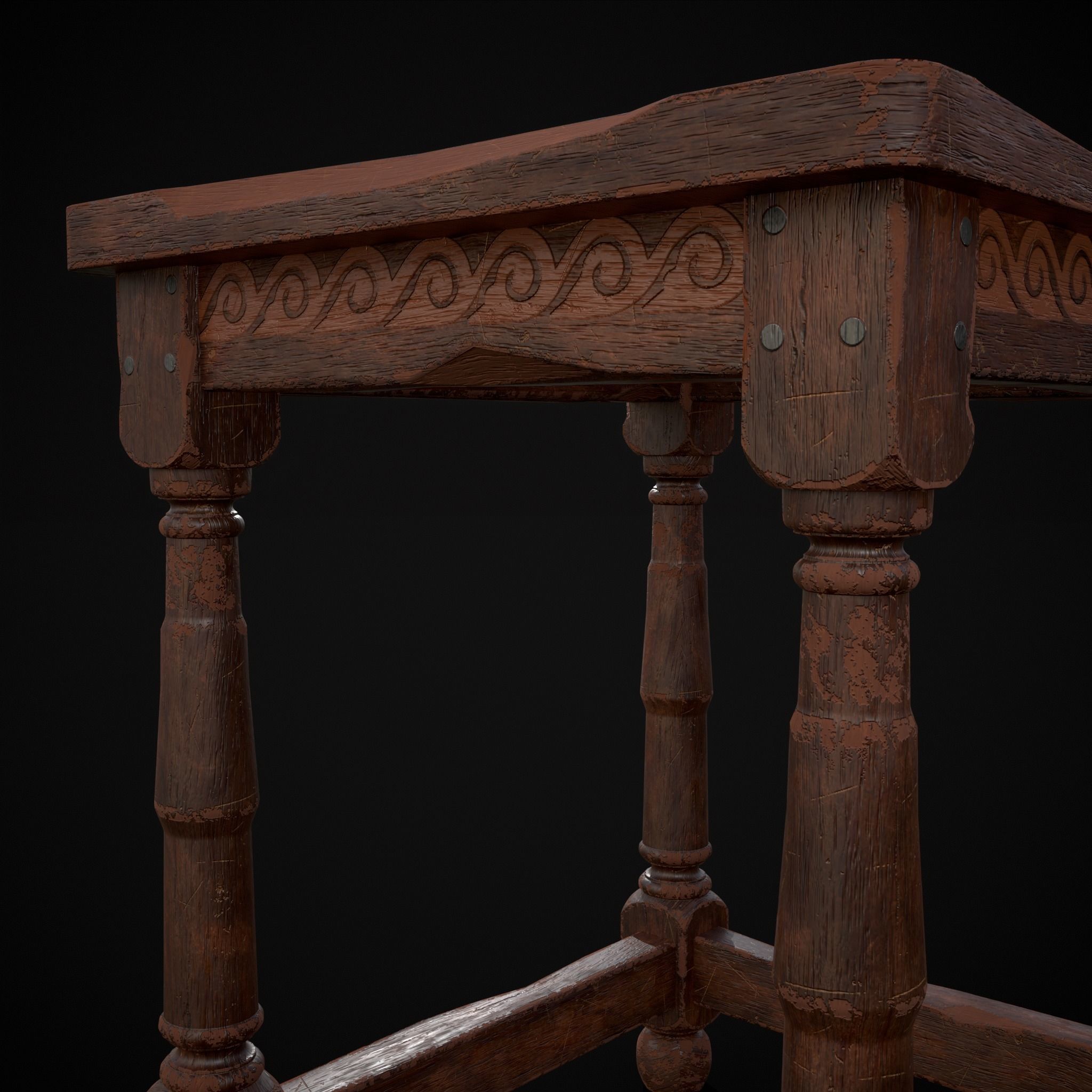 Medieval Antique End Table Low-poly 3D model_21