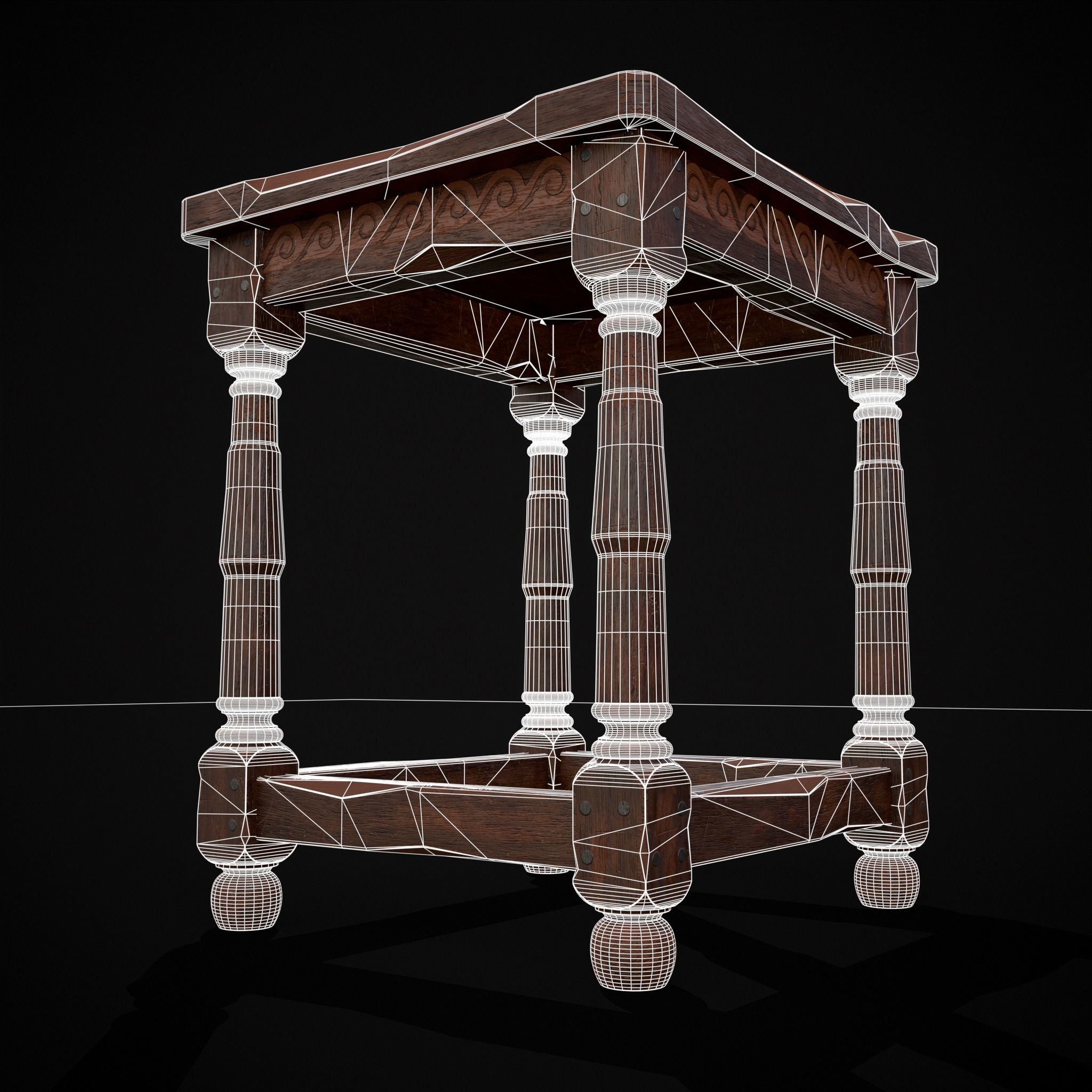 Medieval Antique End Table Low-poly 3D model_32