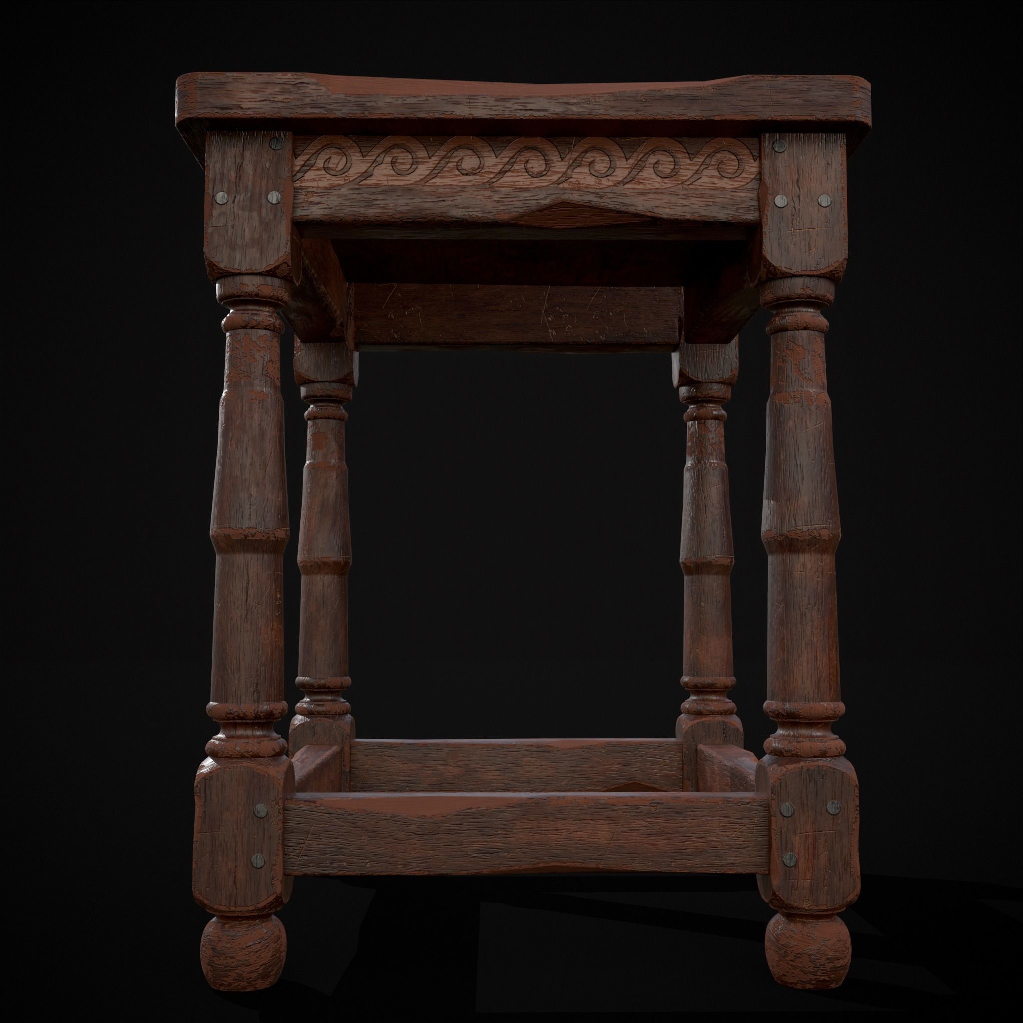 Medieval Antique End Table Low-poly 3D model_5