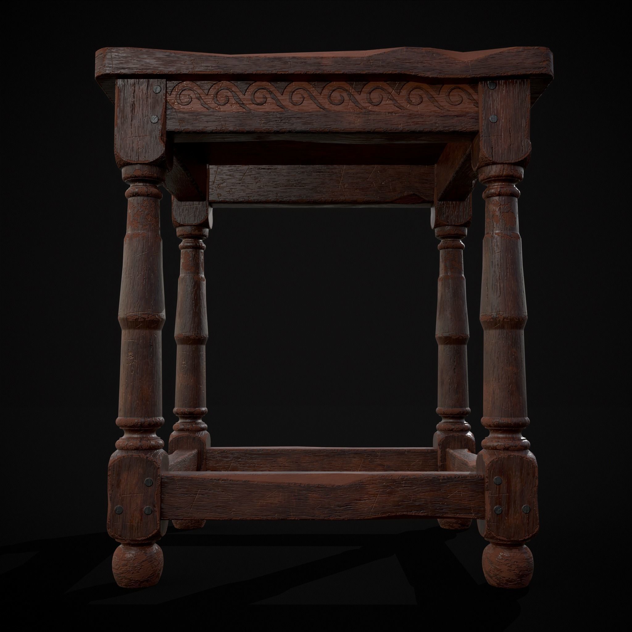 Medieval Antique End Table Low-poly 3D model_29