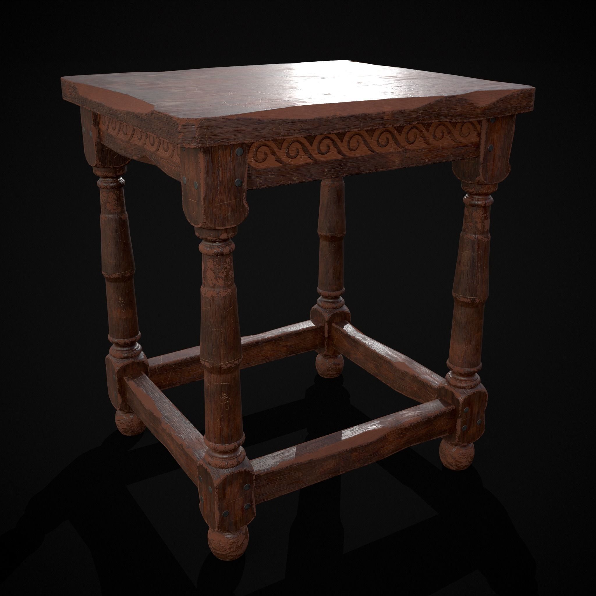 Medieval Antique End Table Low-poly 3D model_17