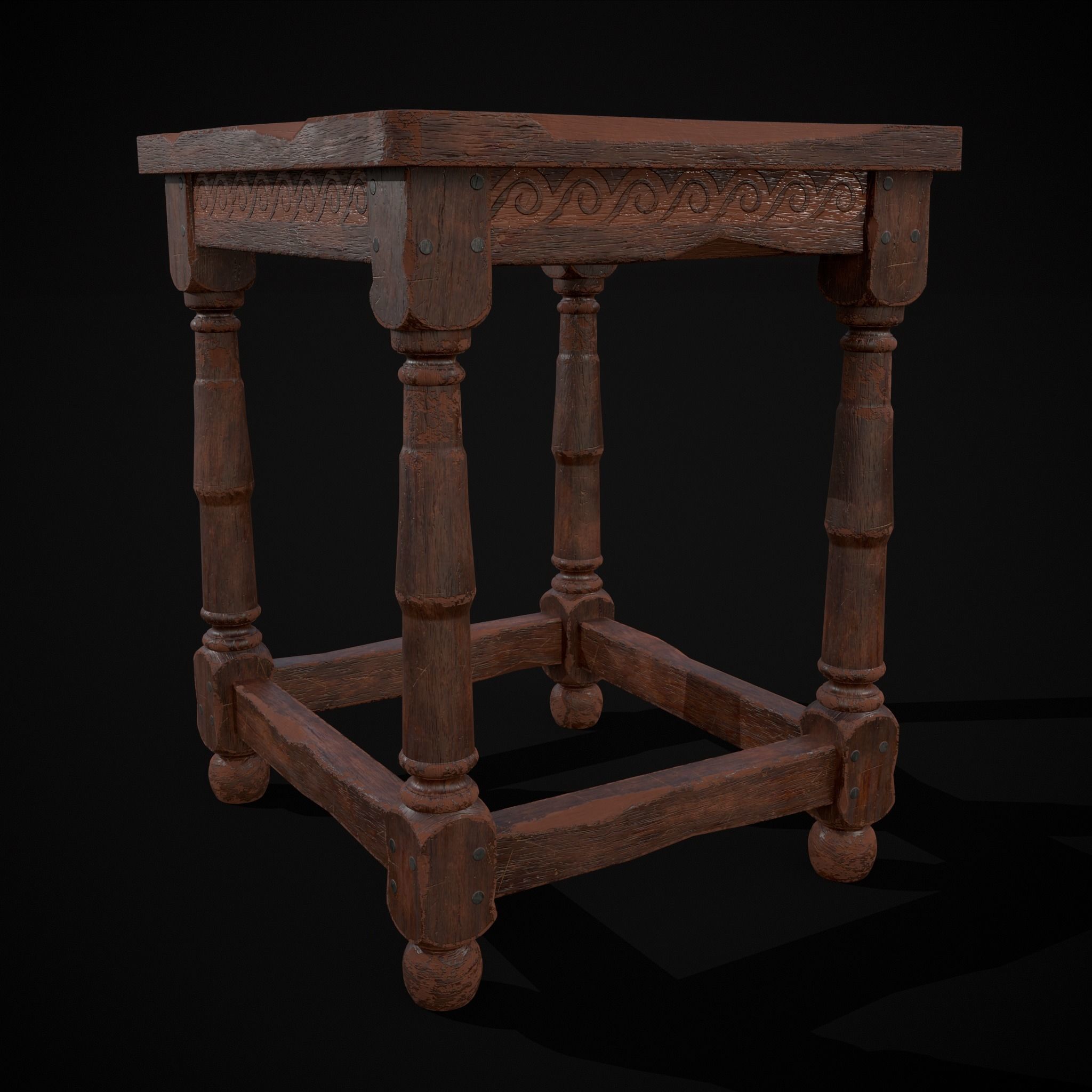 Medieval Antique End Table Low-poly 3D model_13