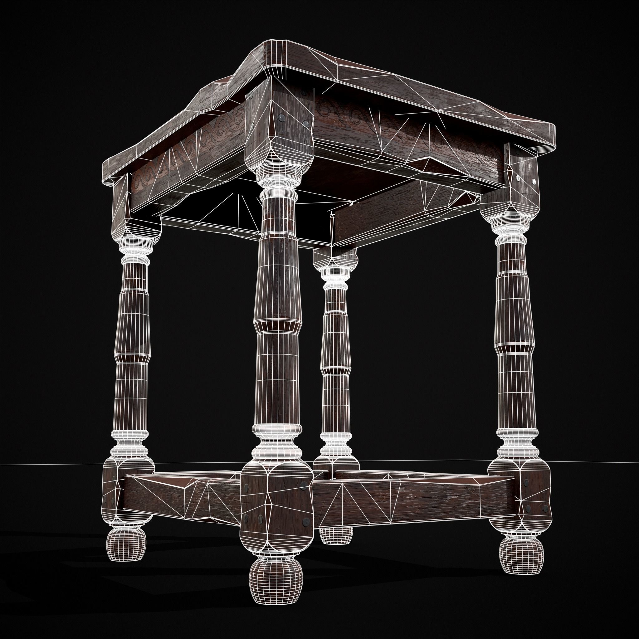 Medieval Antique End Table Low-poly 3D model_16