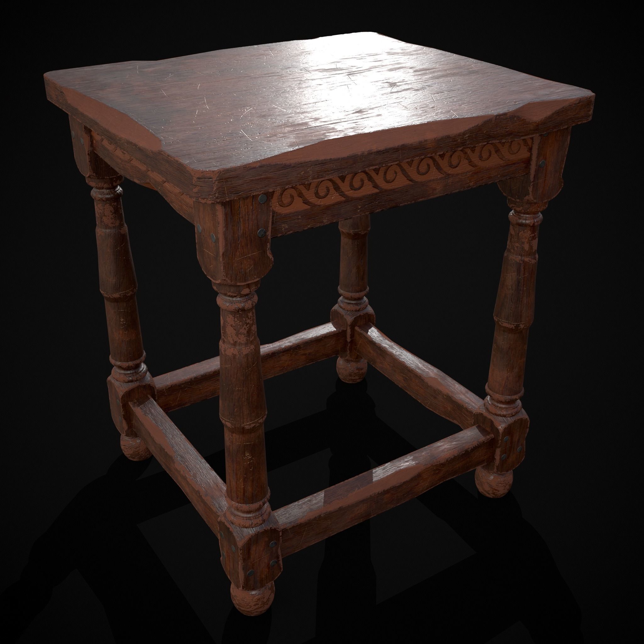 Medieval Antique End Table Low-poly 3D model_25