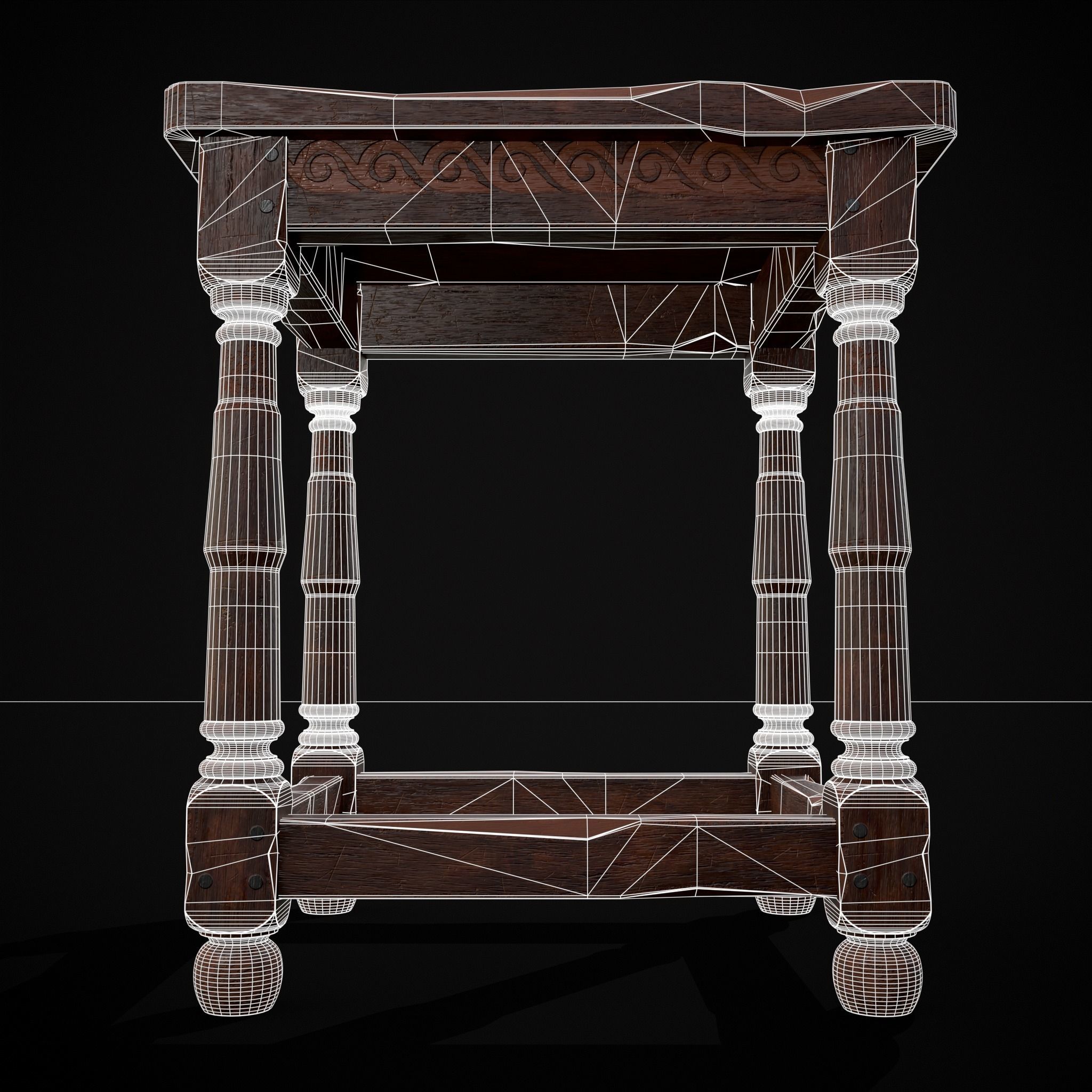 Medieval Antique End Table Low-poly 3D model_30