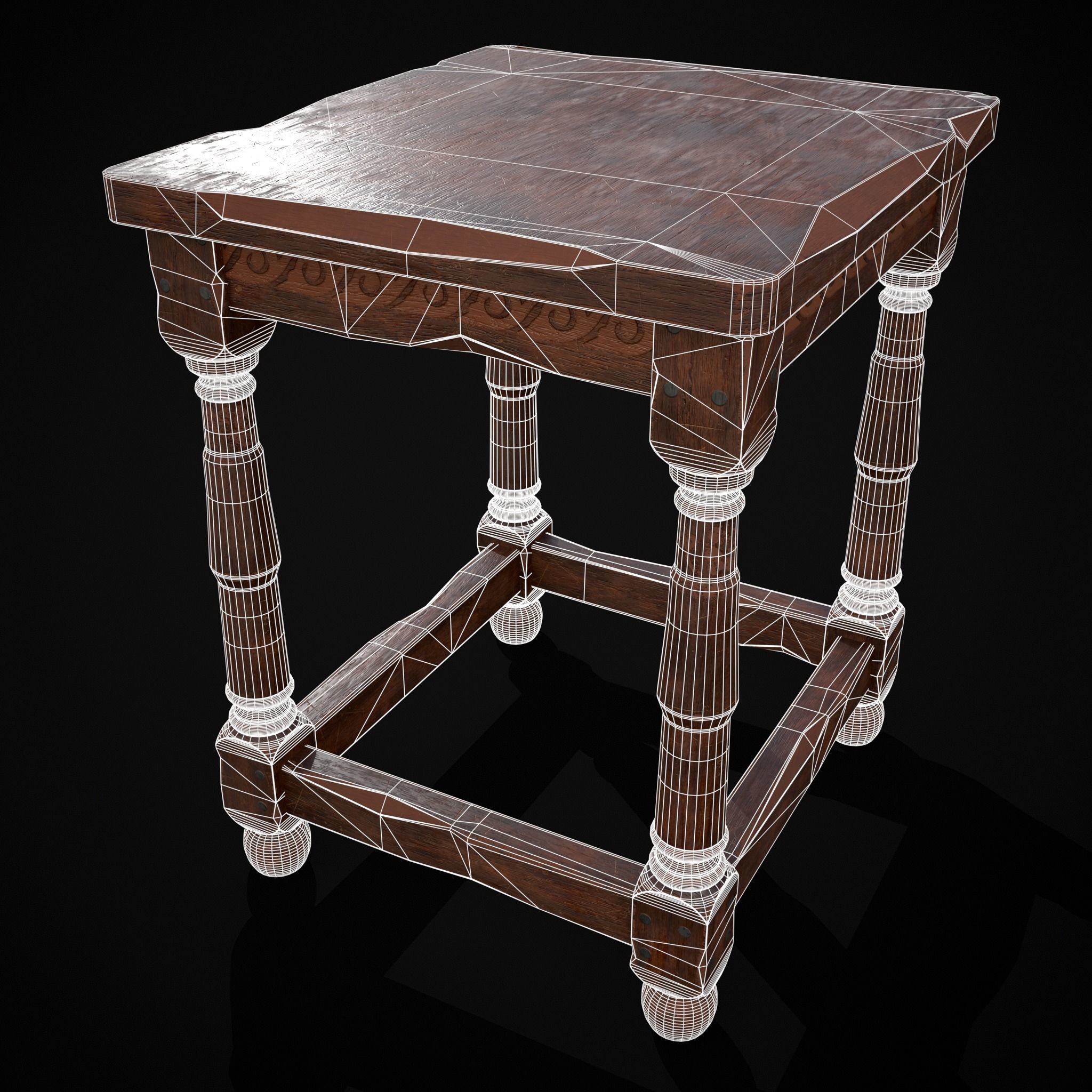 Medieval Antique End Table Low-poly 3D model_10