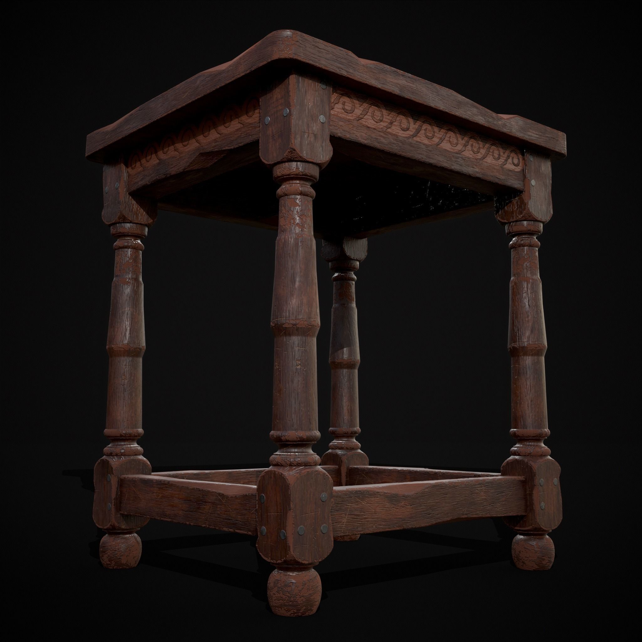 Medieval Antique End Table Low-poly 3D model_3