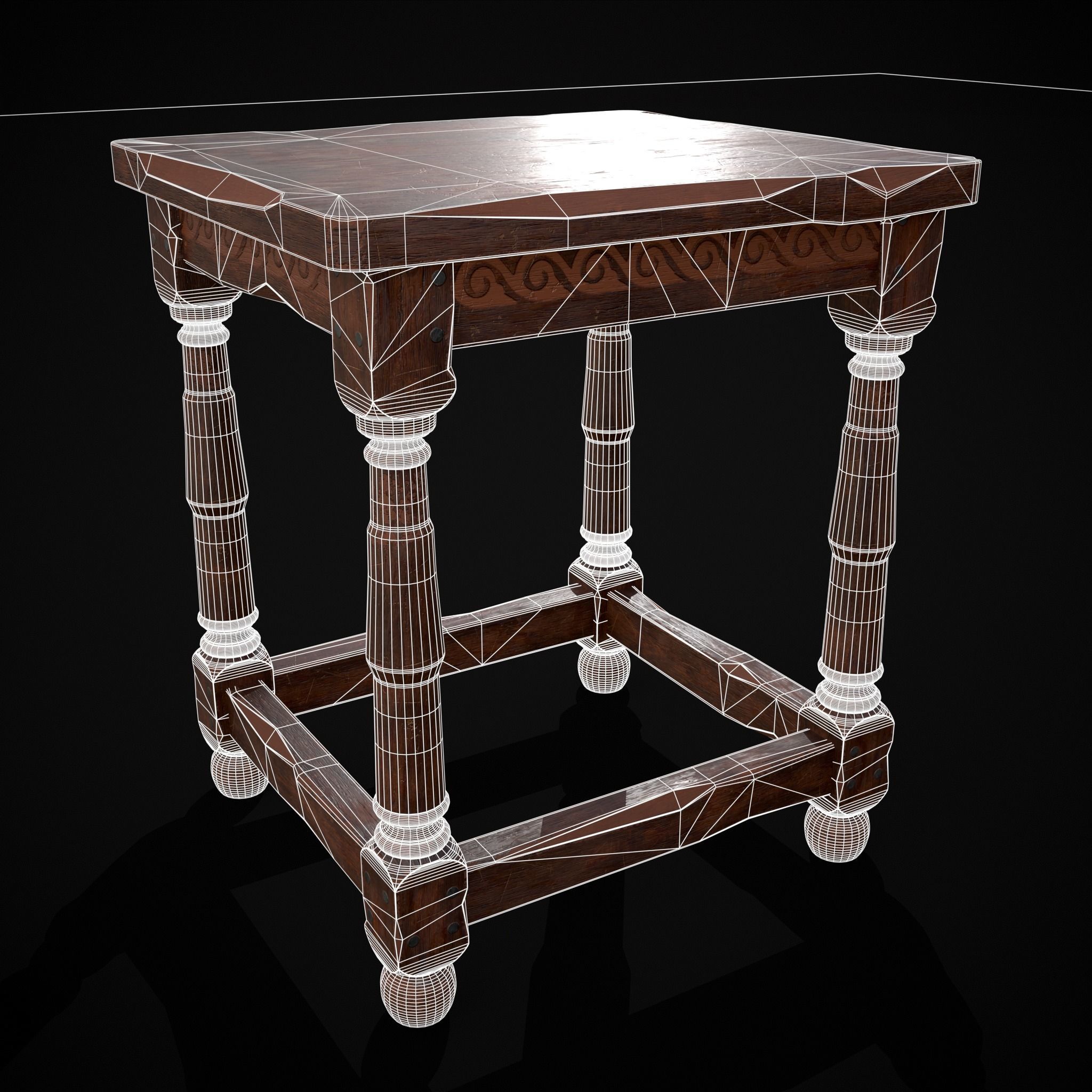 Medieval Antique End Table Low-poly 3D model_18