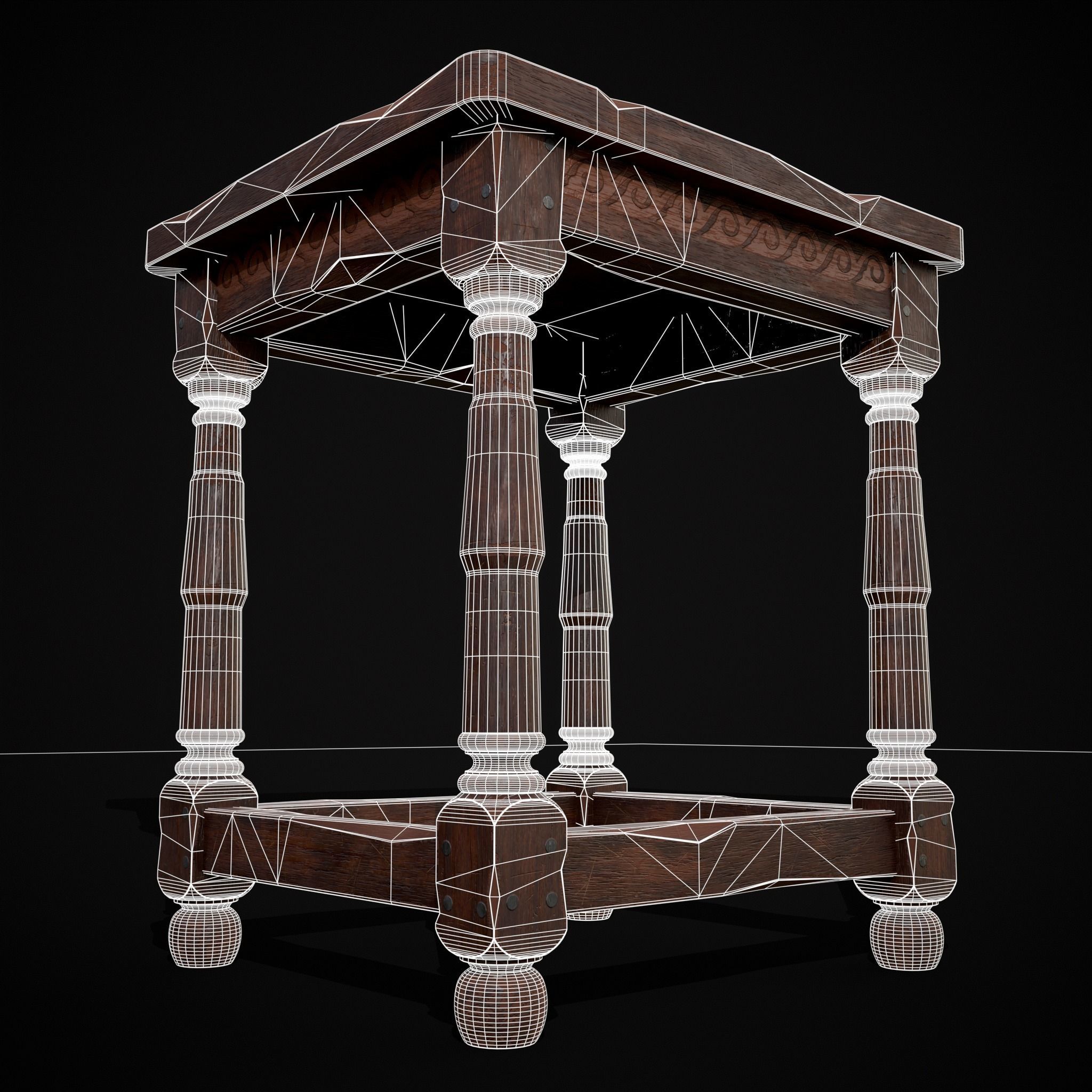 Medieval Antique End Table Low-poly 3D model_4