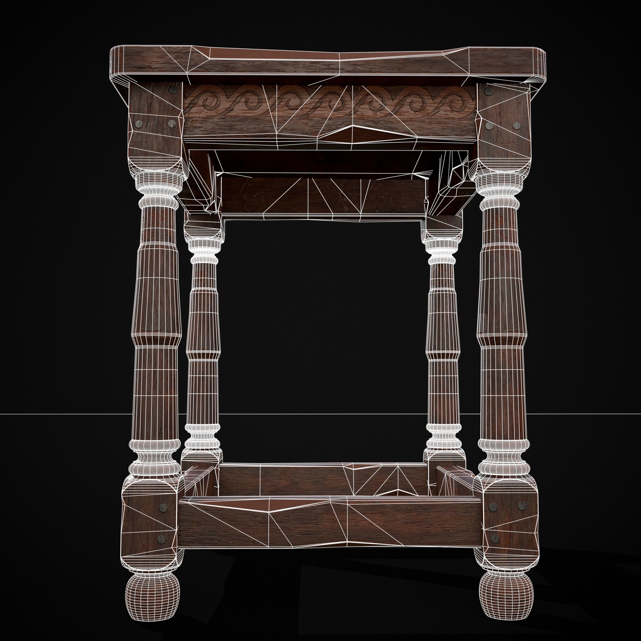 Medieval Antique End Table Low-poly 3D model_6