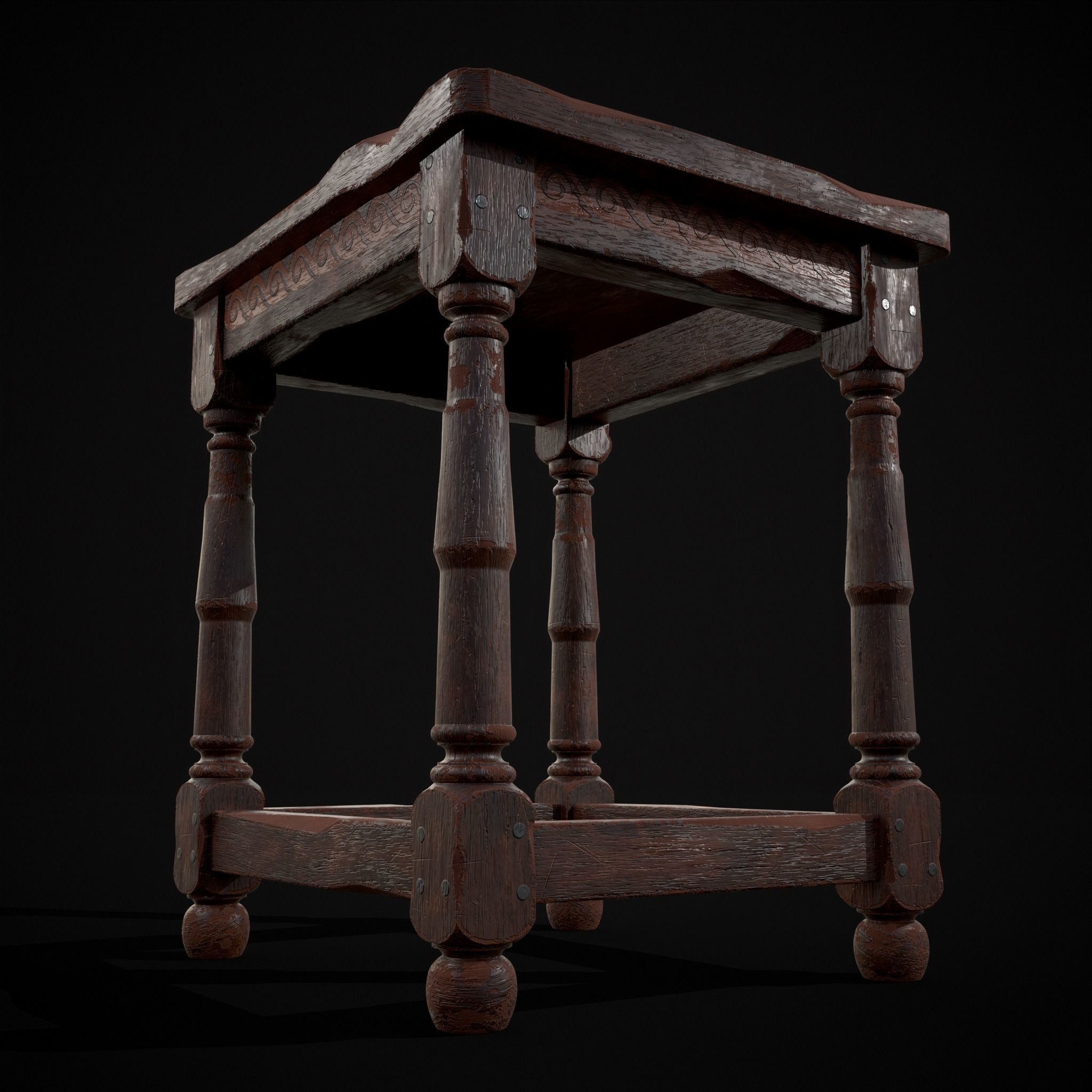 Medieval Antique End Table Low-poly 3D model_15