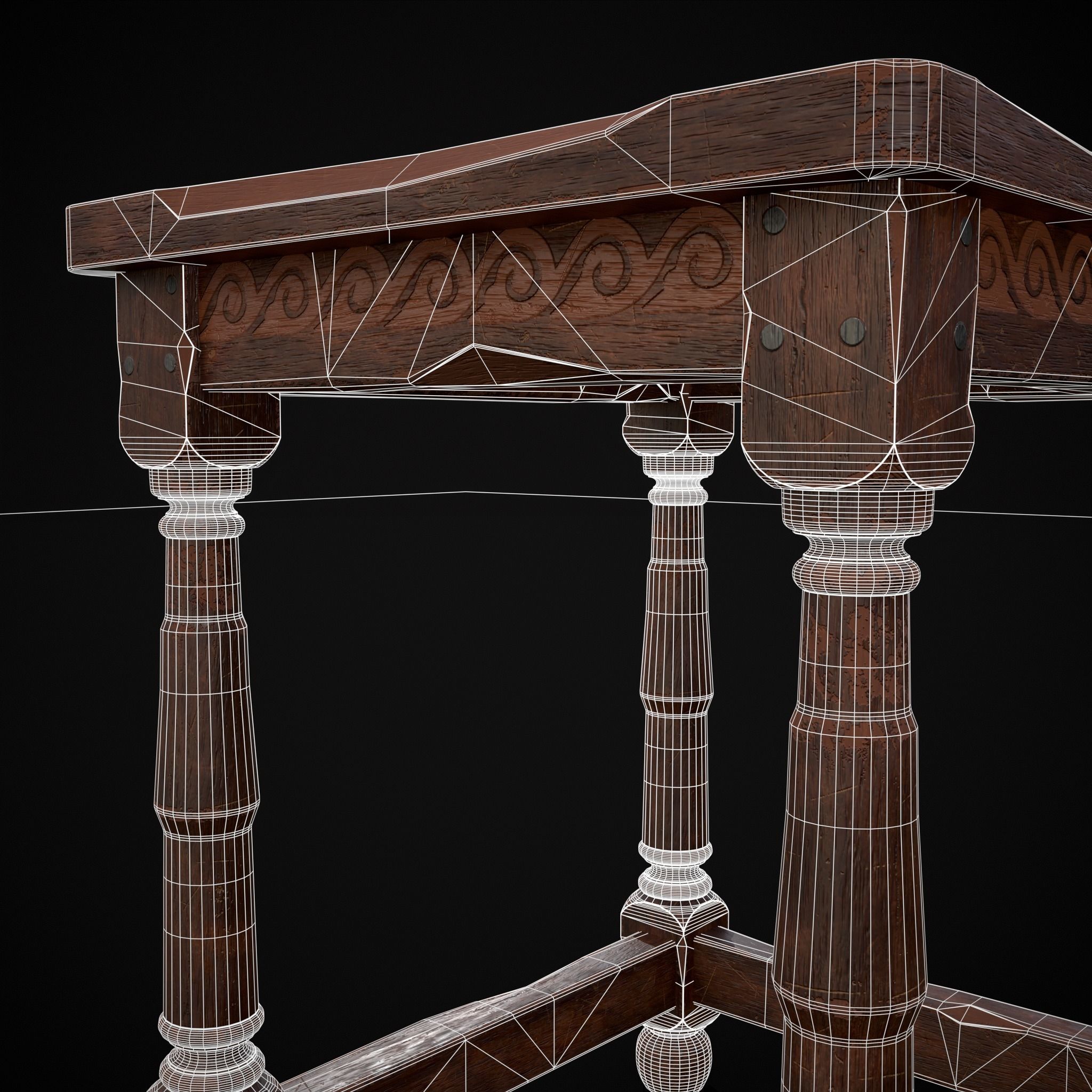 Medieval Antique End Table Low-poly 3D model_22