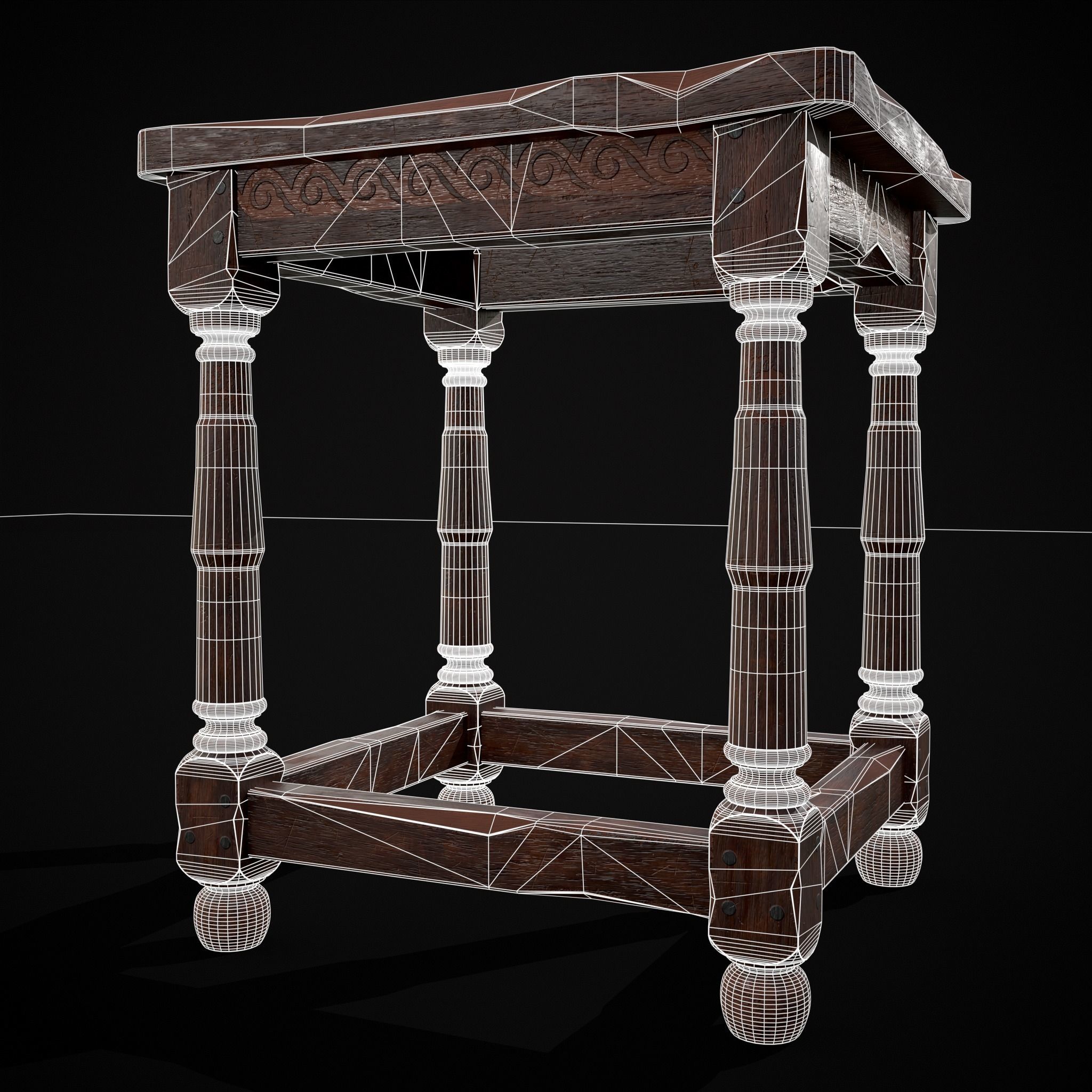 Medieval Antique End Table Low-poly 3D model_12