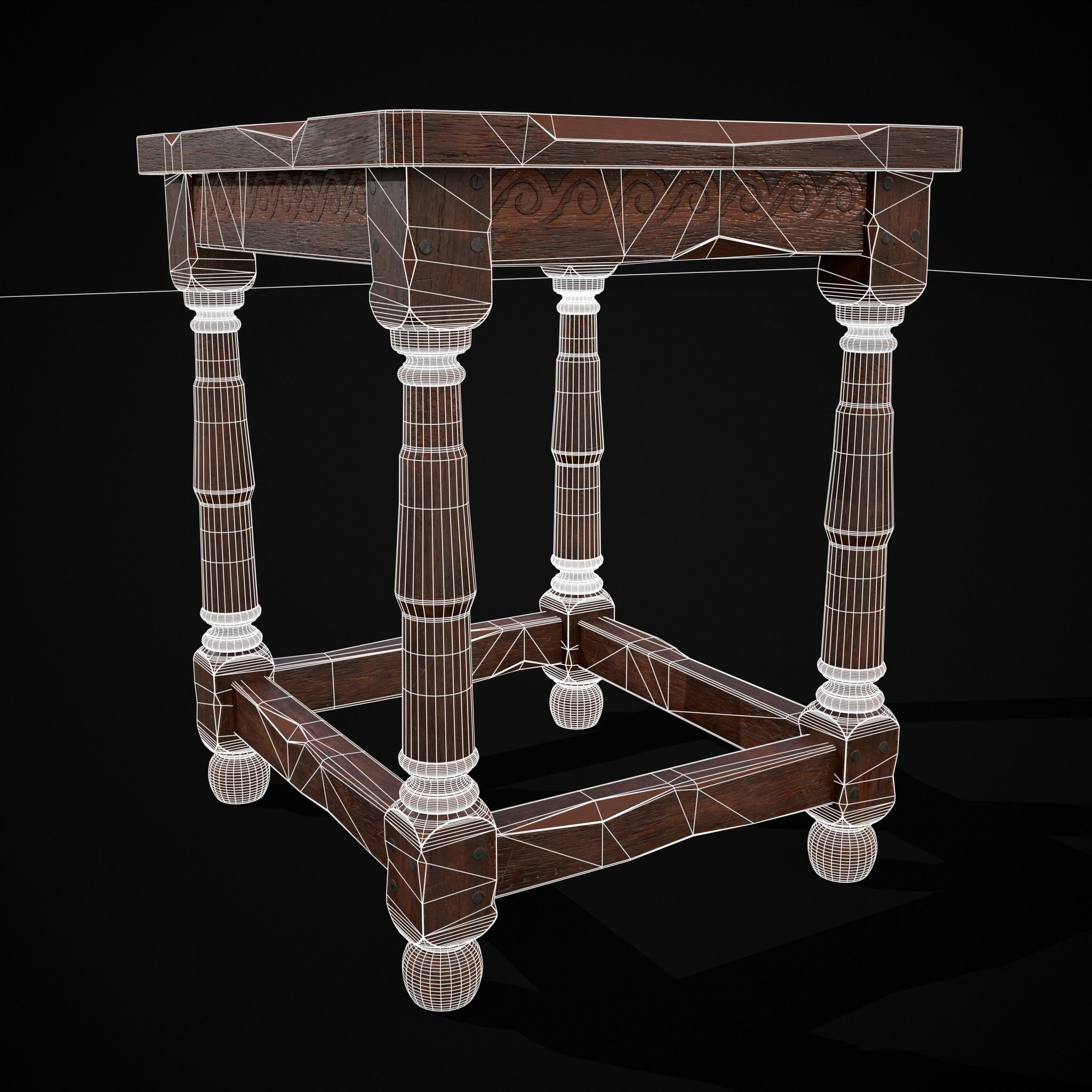 Medieval Antique End Table Low-poly 3D model_14