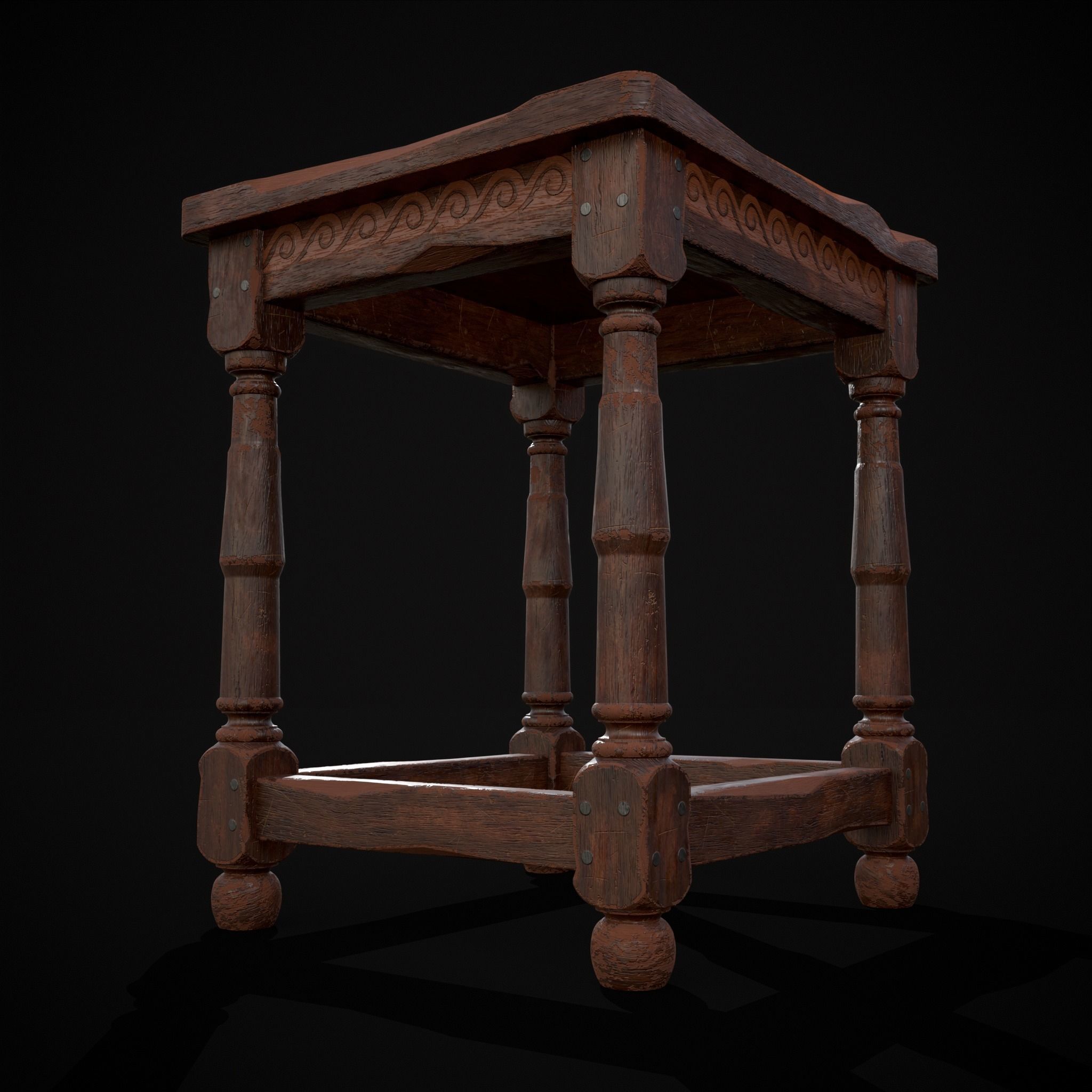 Medieval Antique End Table Low-poly 3D model_31