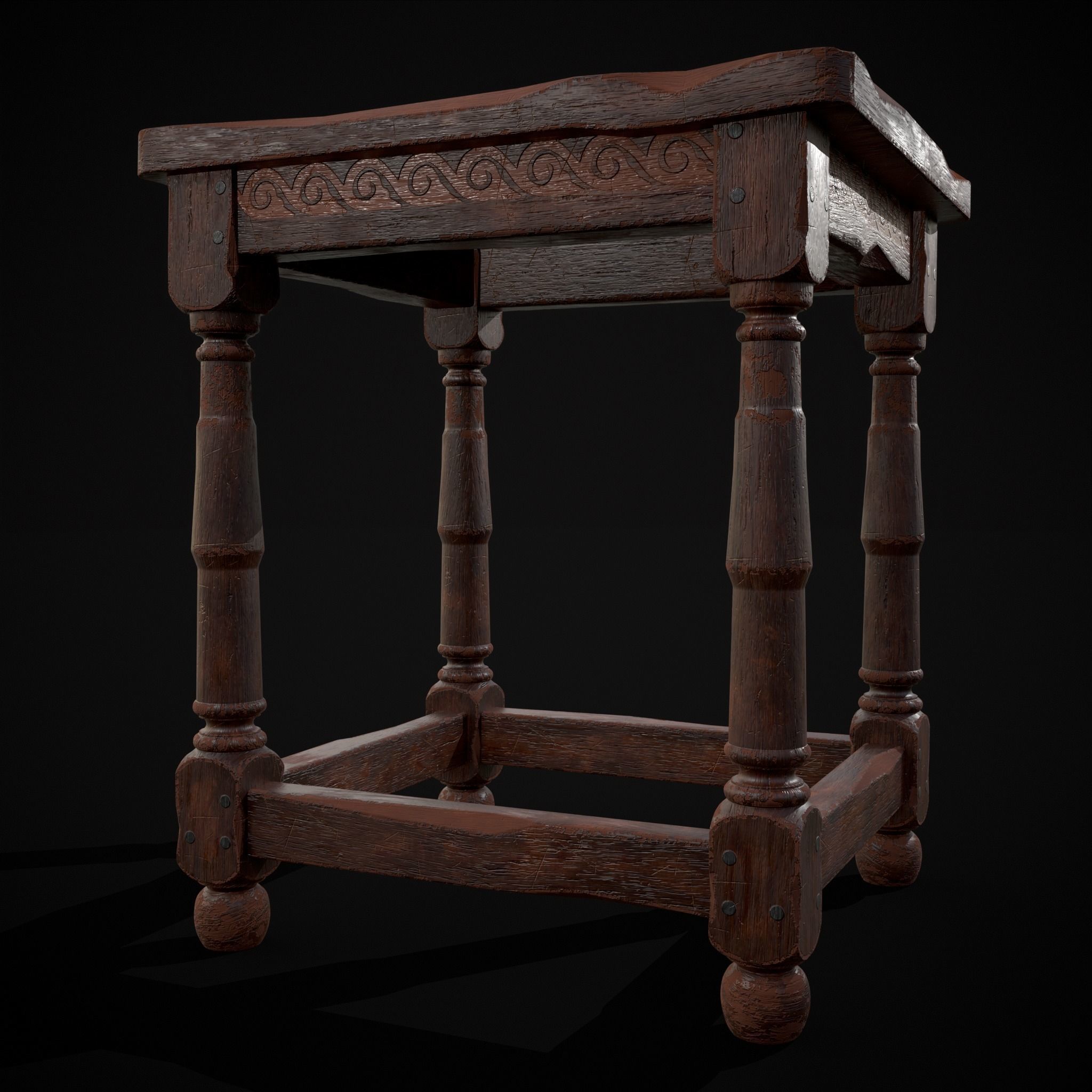 Medieval Antique End Table Low-poly 3D model_11