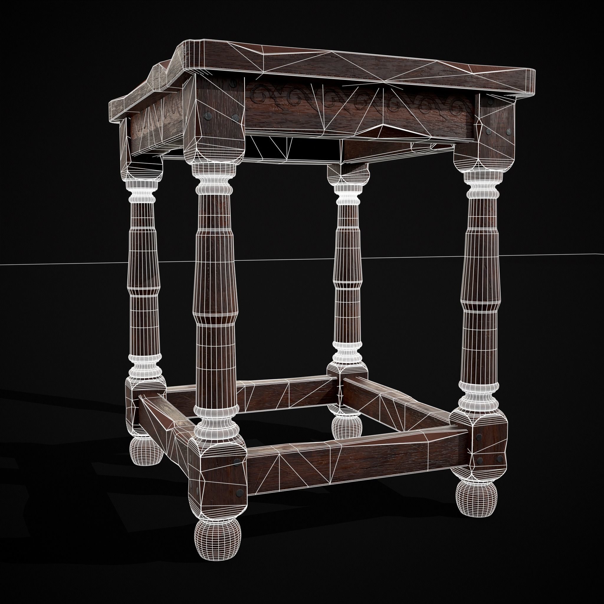 Medieval Antique End Table Low-poly 3D model_28