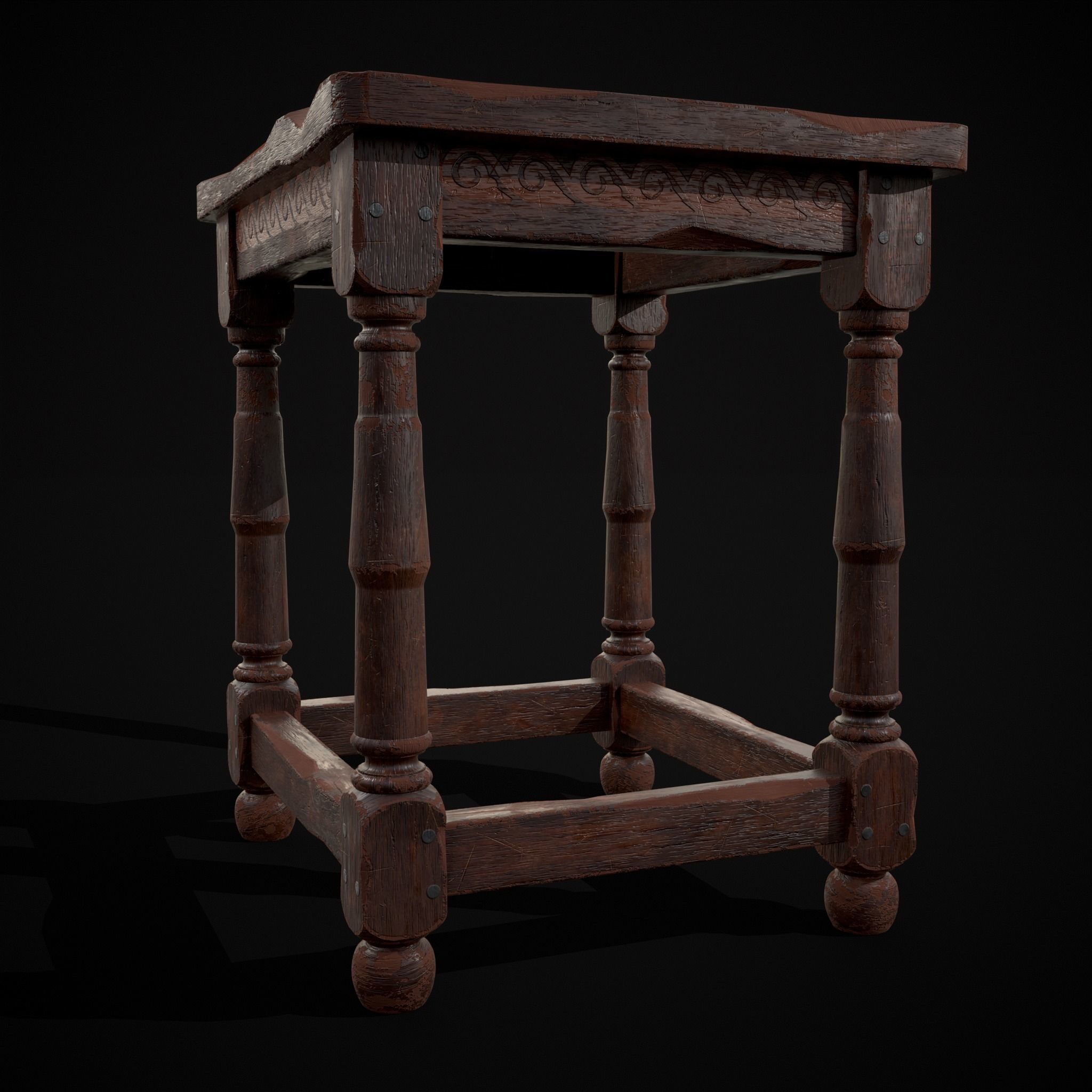Medieval Antique End Table Low-poly 3D model_27