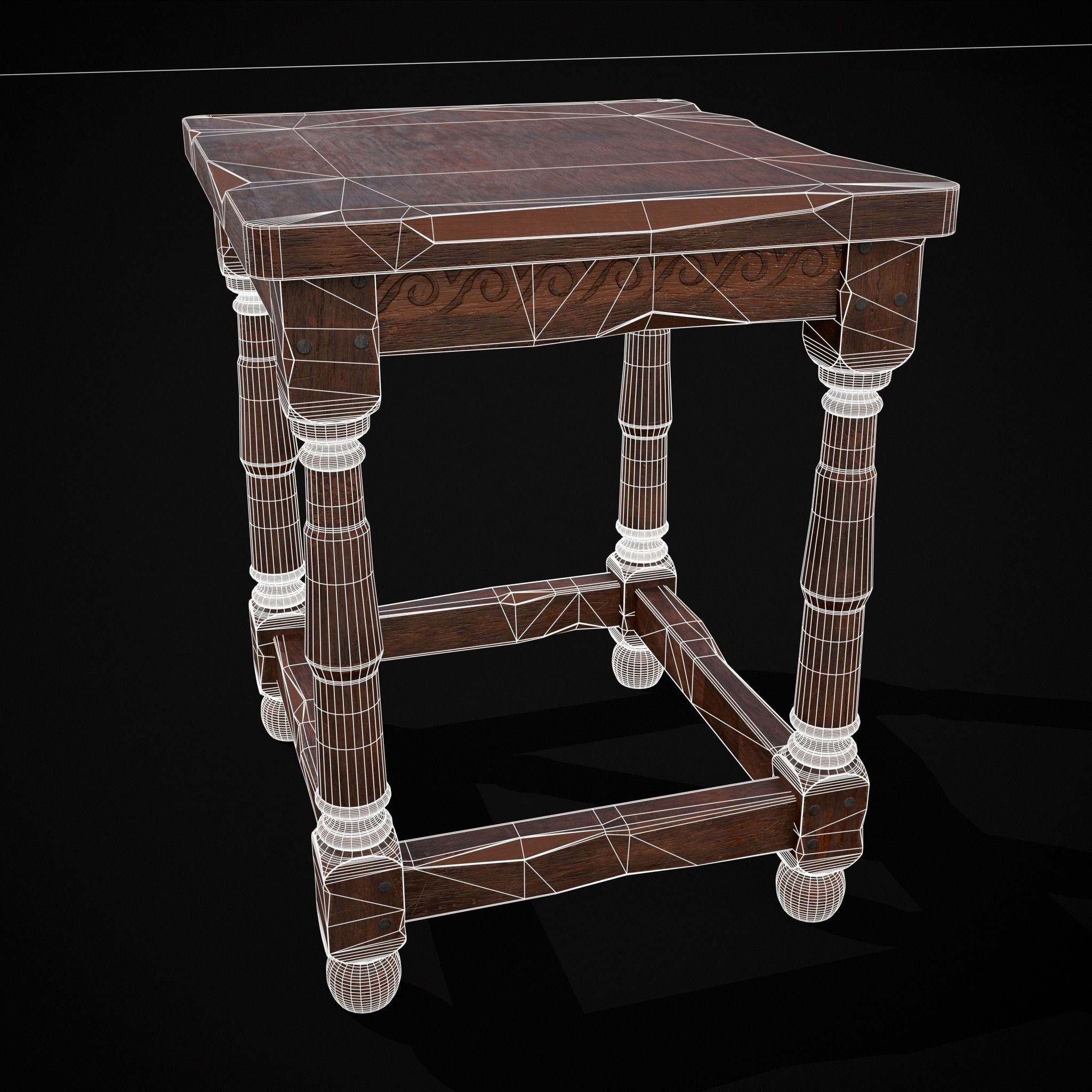 Medieval Antique End Table Low-poly 3D model_24