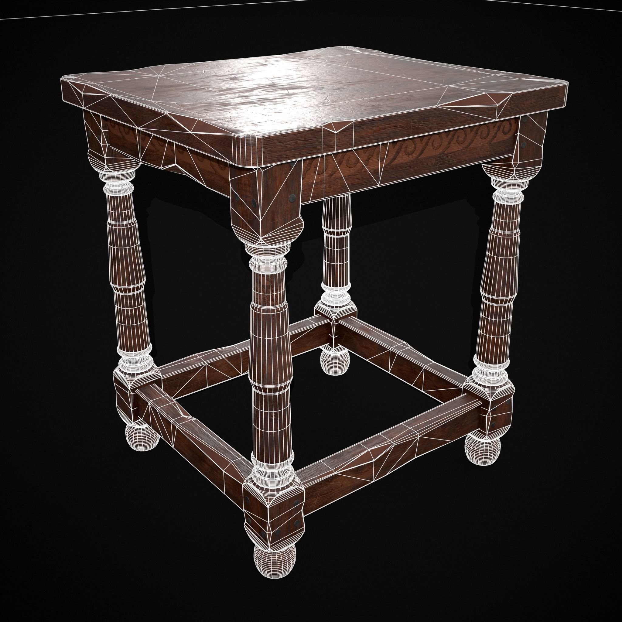 Medieval Antique End Table Low-poly 3D model_2