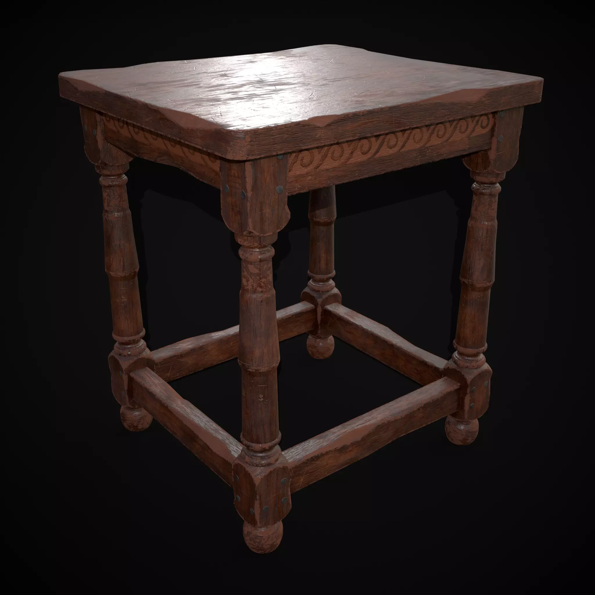 Medieval Antique End Table Low-poly 3D model_0