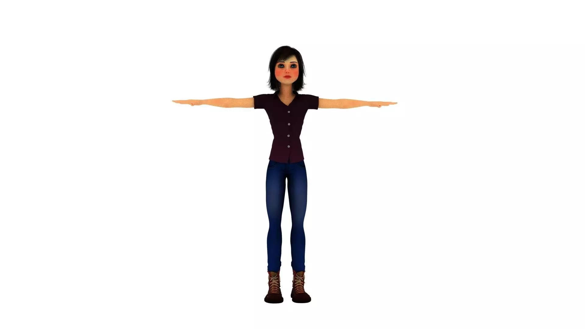 Female Character Low-poly 3D model_0