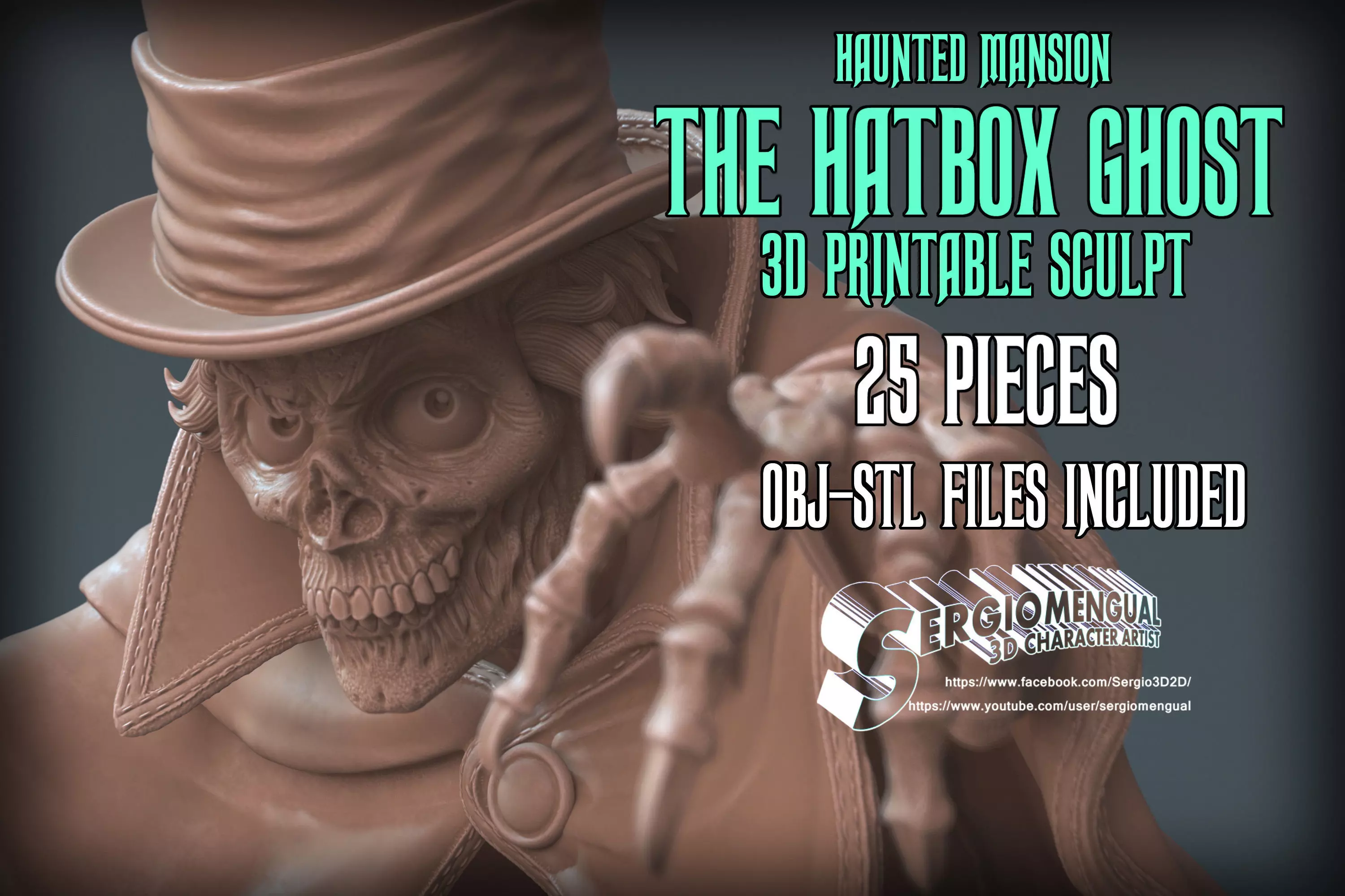 Disney Haunted Mansion The Hatbox Ghost 3D Printable Sculpt 3D print model_0