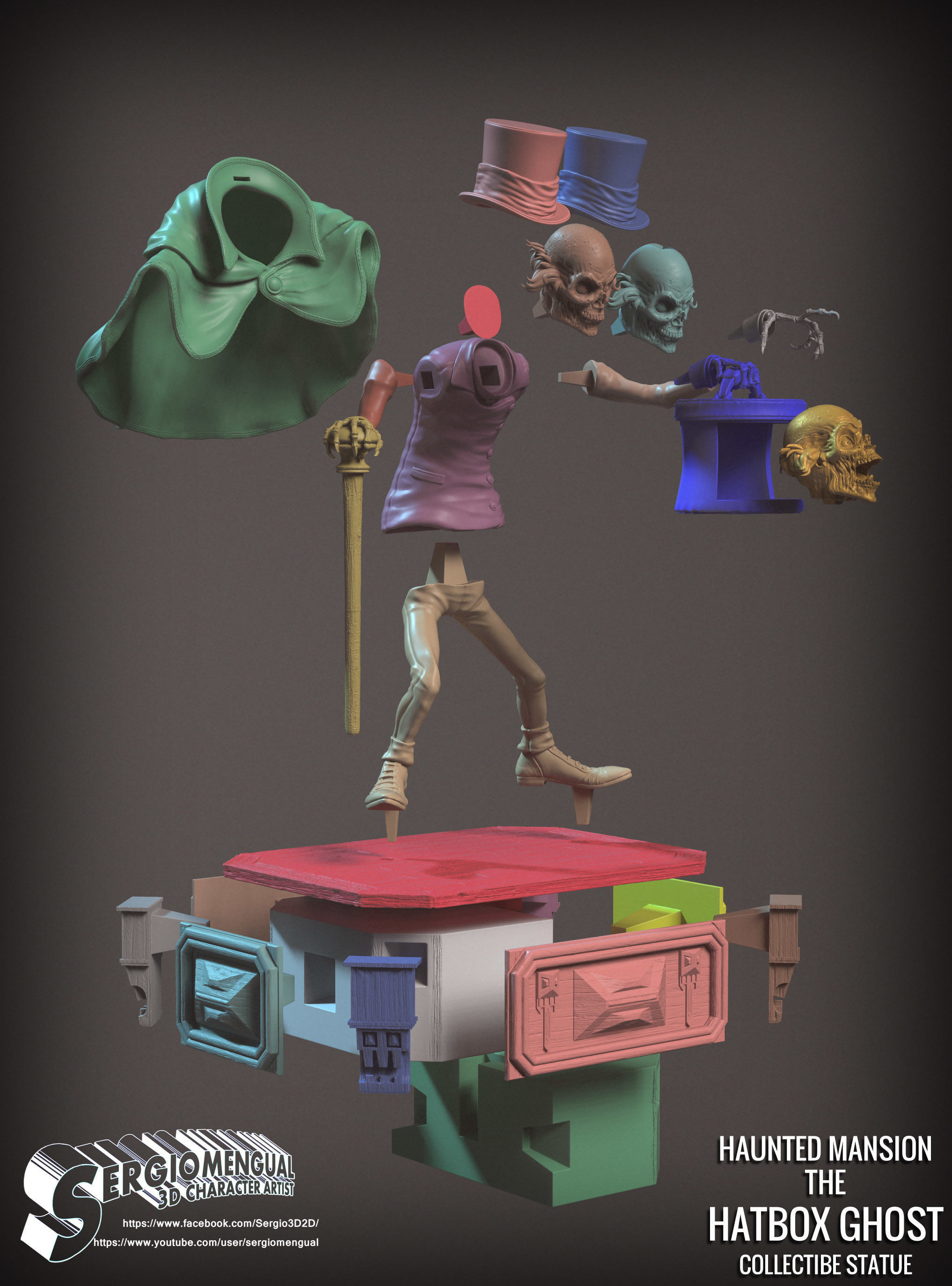 Disney Haunted Mansion The Hatbox Ghost 3D Printable Sculpt 3D print model_15