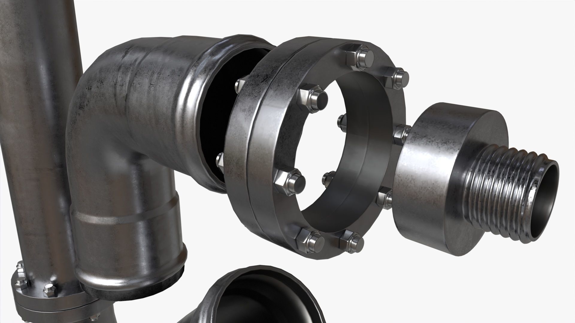 Metal Pipes with Fittings Set 3D model_3