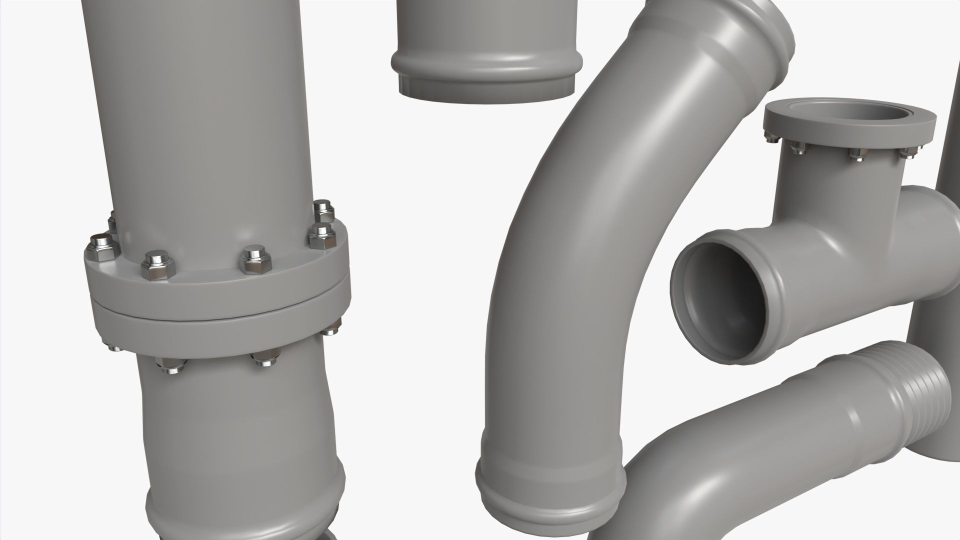 Plastic Pipes with Fittings Set 3D model_2