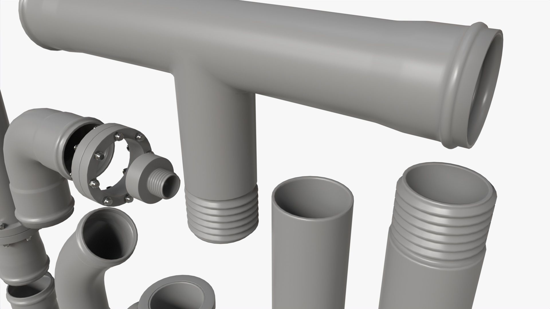 Plastic Pipes with Fittings Set 3D model_4