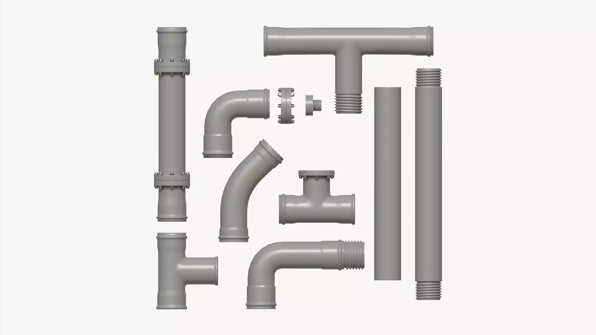 Plastic Pipes with Fittings Set 3D model_0