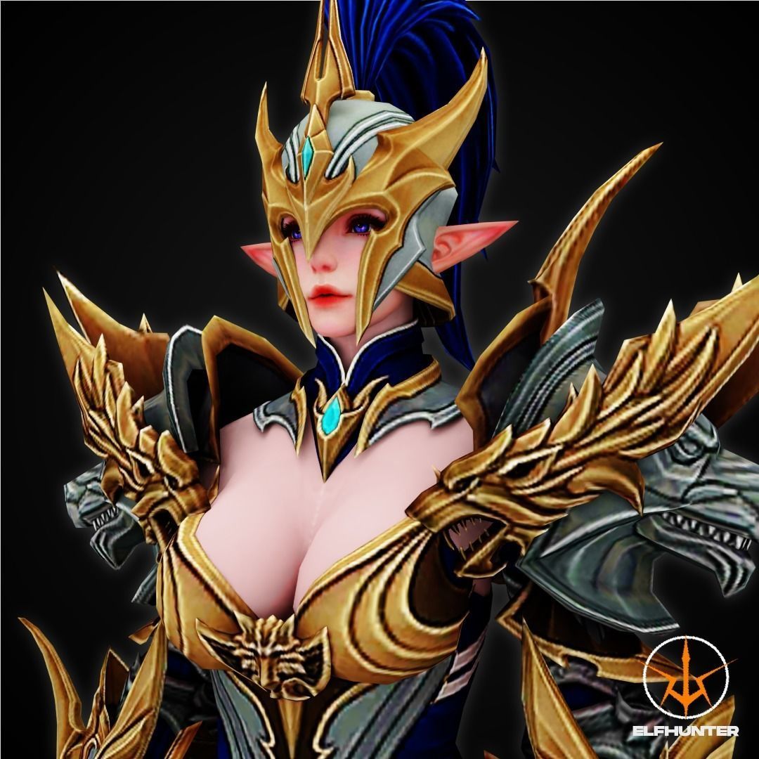 EXCLUSIVE ELF HUNTER EDITION RIGGED CHARACTER ELF WOLFKNIGHT Low-poly 3D model_1