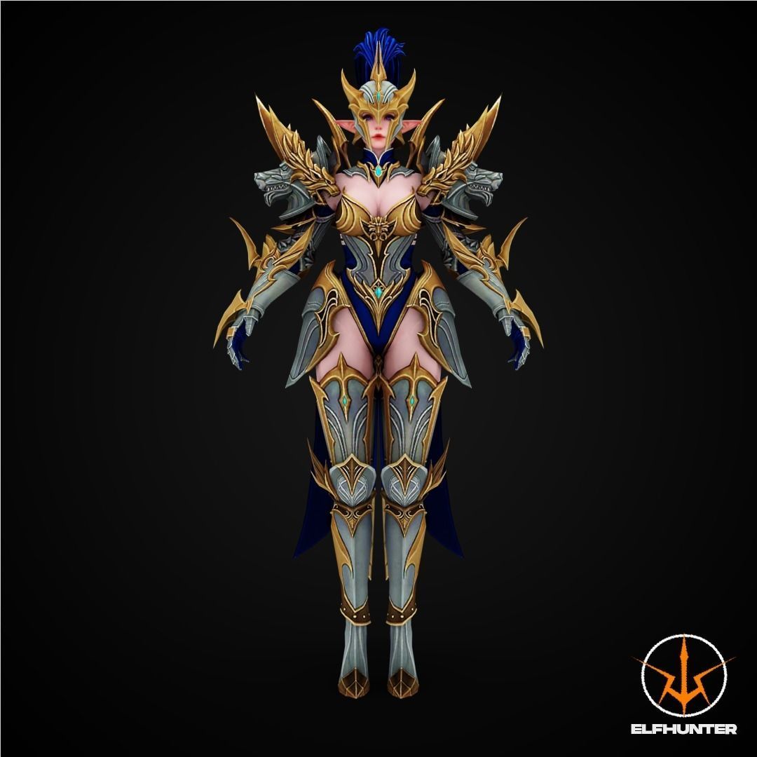EXCLUSIVE ELF HUNTER EDITION RIGGED CHARACTER ELF WOLFKNIGHT Low-poly 3D model_2
